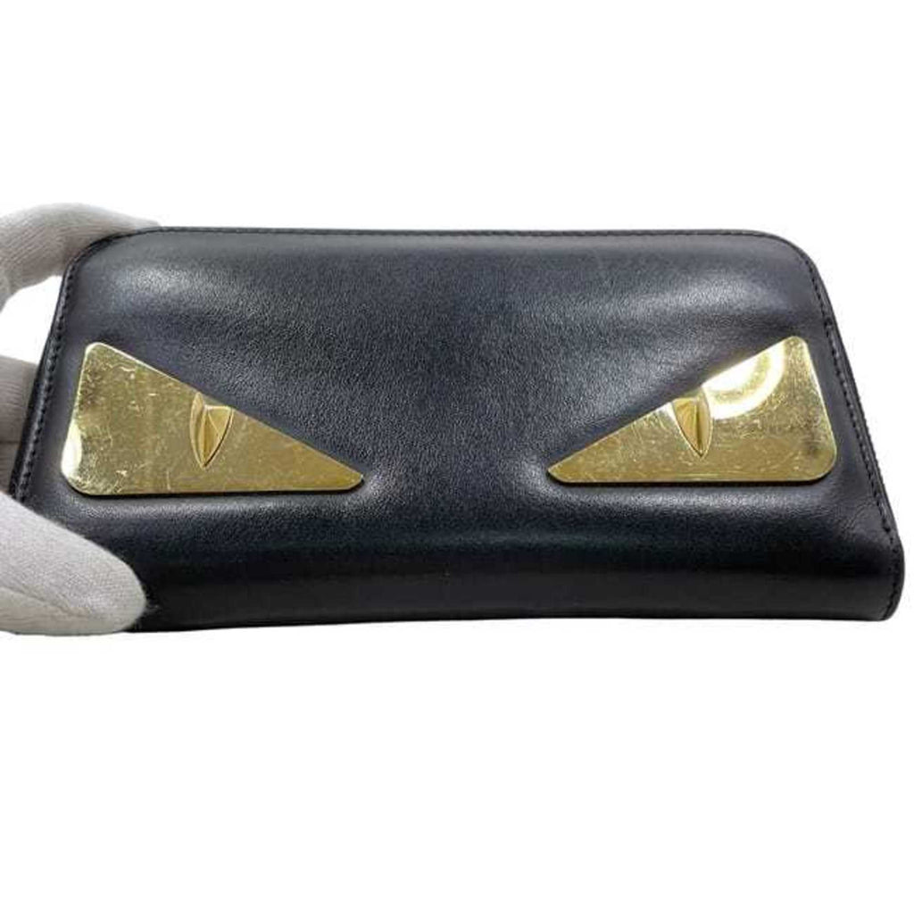 Fendi round long wallet ec-24631 Black Bugs 7M0210 leather metal SQP 198 3260 FENDI Monster Eye black men's women's