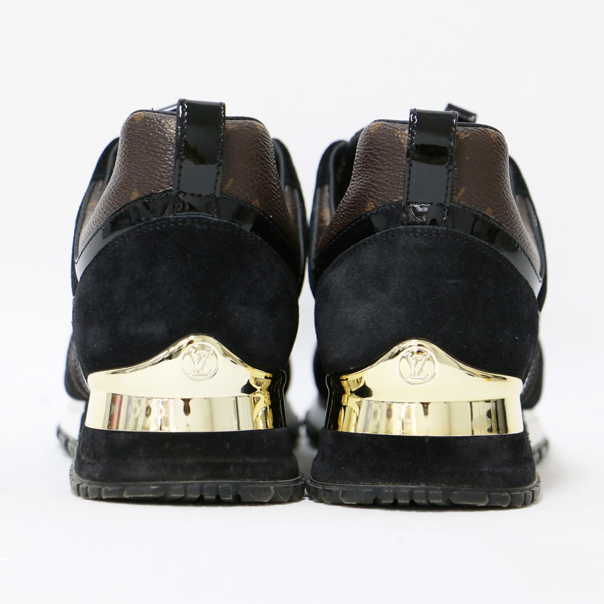 LOUIS VUITTON Louis Vuitton Sneakers Black Brown Gold Size: 34 1/2 (22.0 cm) Runaway Monogram Mesh Suede Combi Lace-up Low Cut Women's