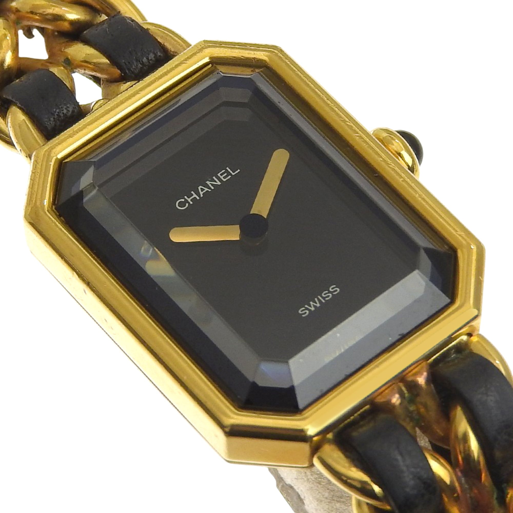 Chanel Premiere S Watch H0001 Gold Plated x Leather Black Quartz Analog Dial Ladies — Good