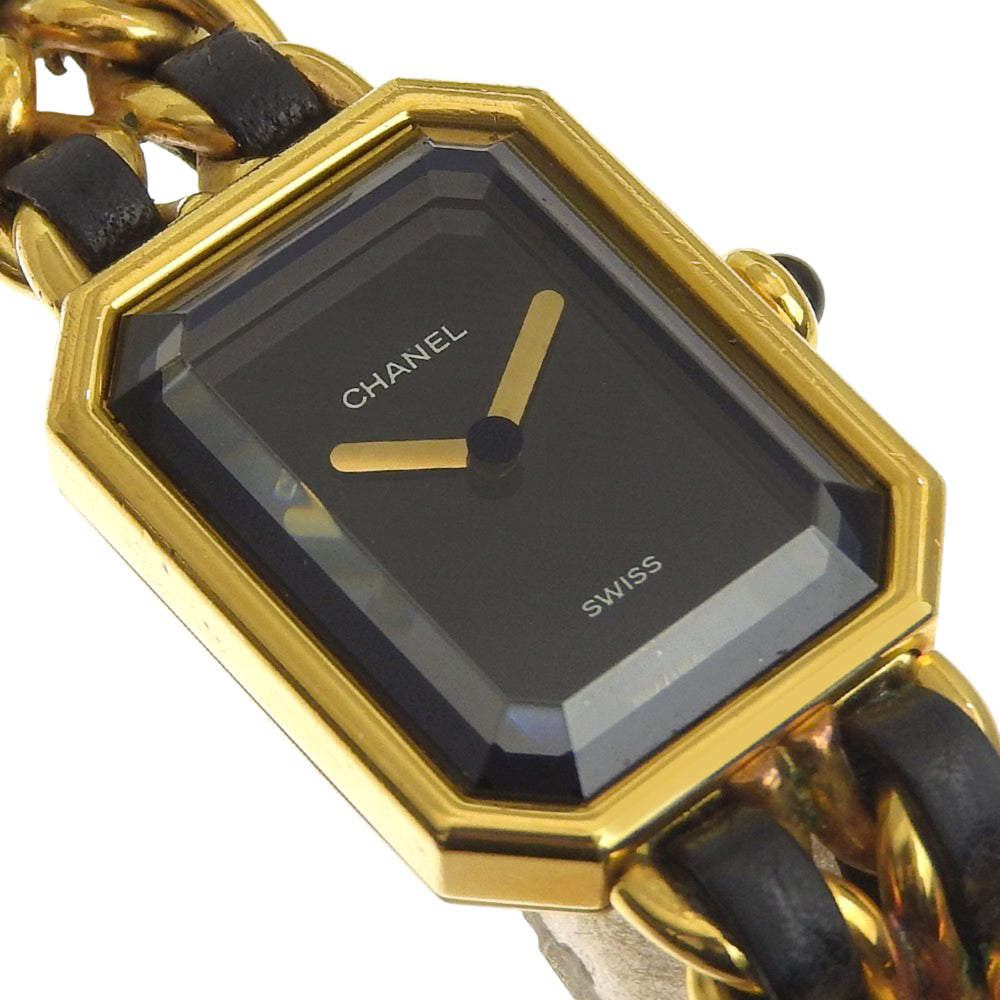 Chanel Premiere S Watch H0001 Gold Plated x Leather Black Quartz Analog Dial Ladies — Good