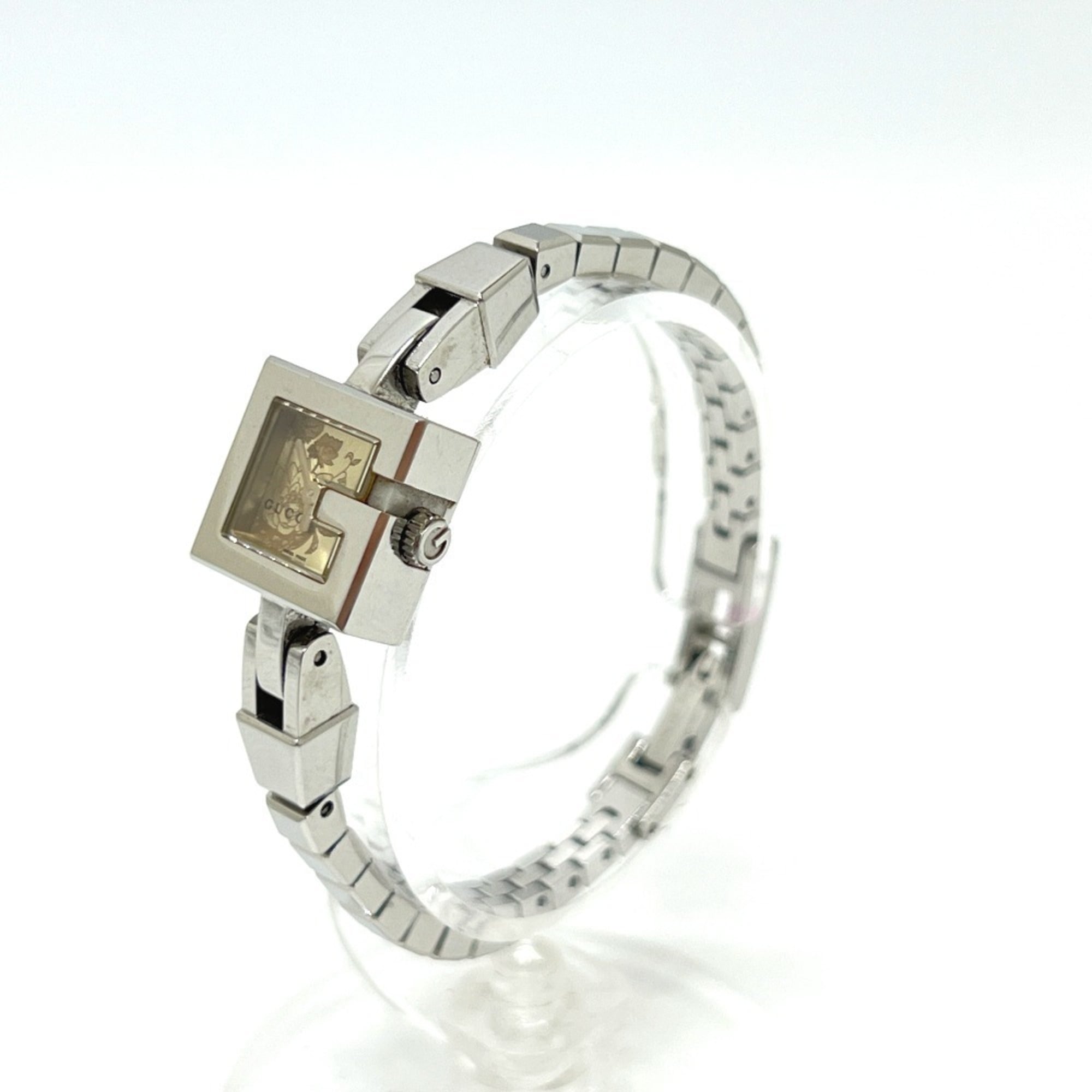 GUCCI 102 G Mini Square Chain Quartz Watch, Stainless Steel, Women's, Silver — Good