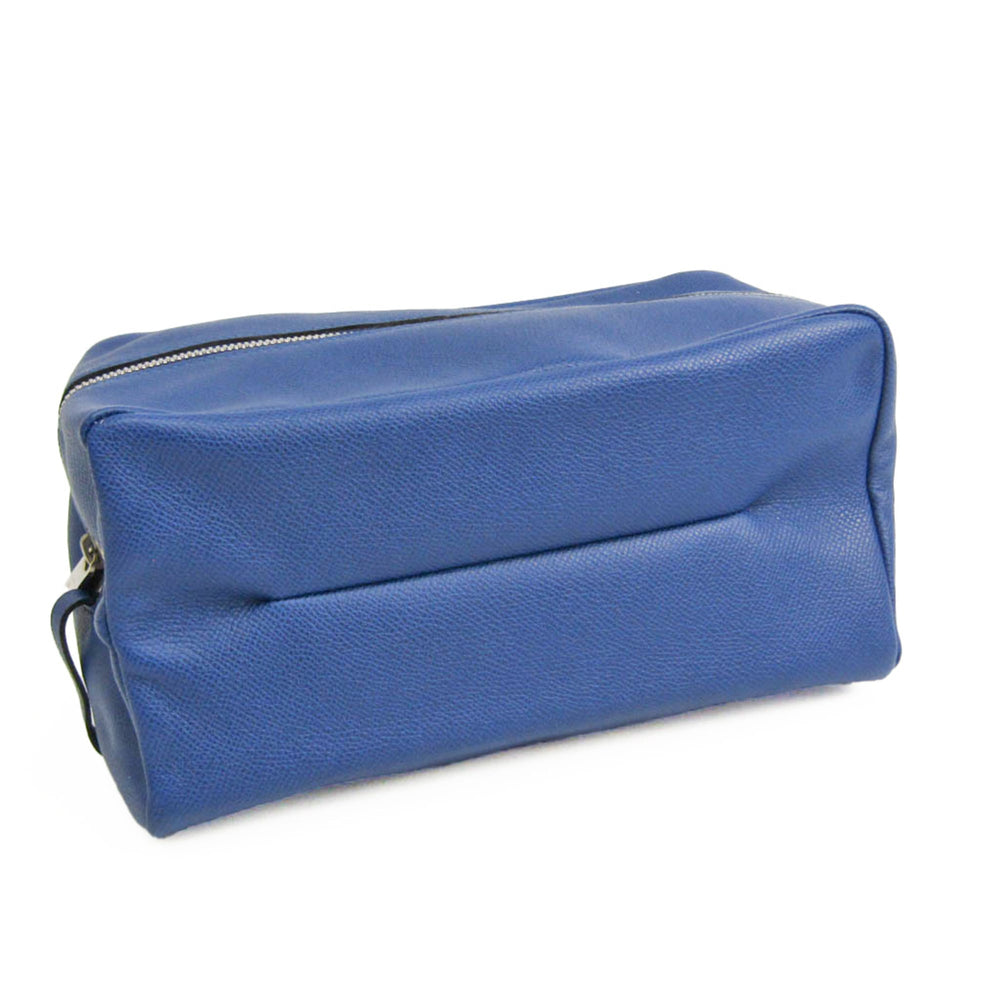 Valextra Large Beauty Case V6A68 Unisex Leather Clutch Bag,Pouch Royal Blue — Like New