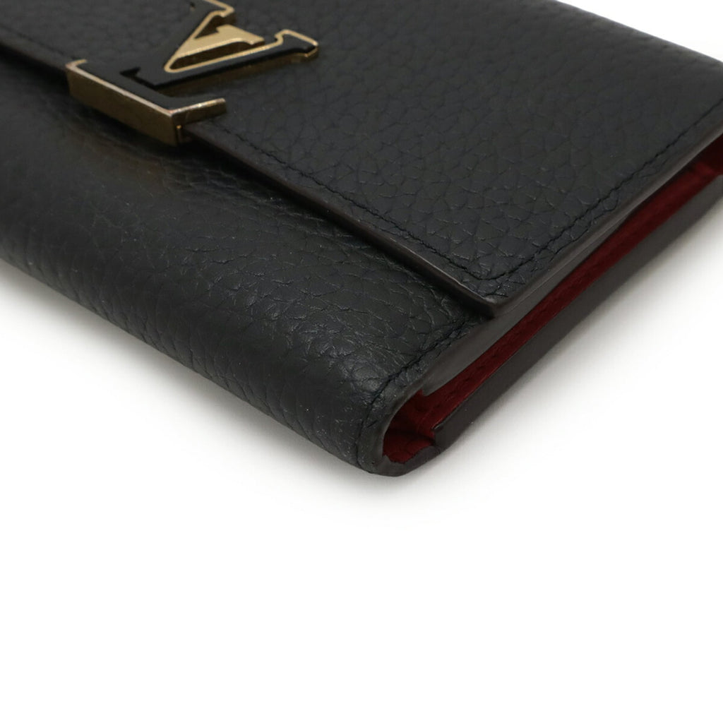 LOUIS VUITTON Portefeuille Capucines Compact Tri-fold Wallet in Taurillon Leather, Noir, Black, and Hot Pink, M62157