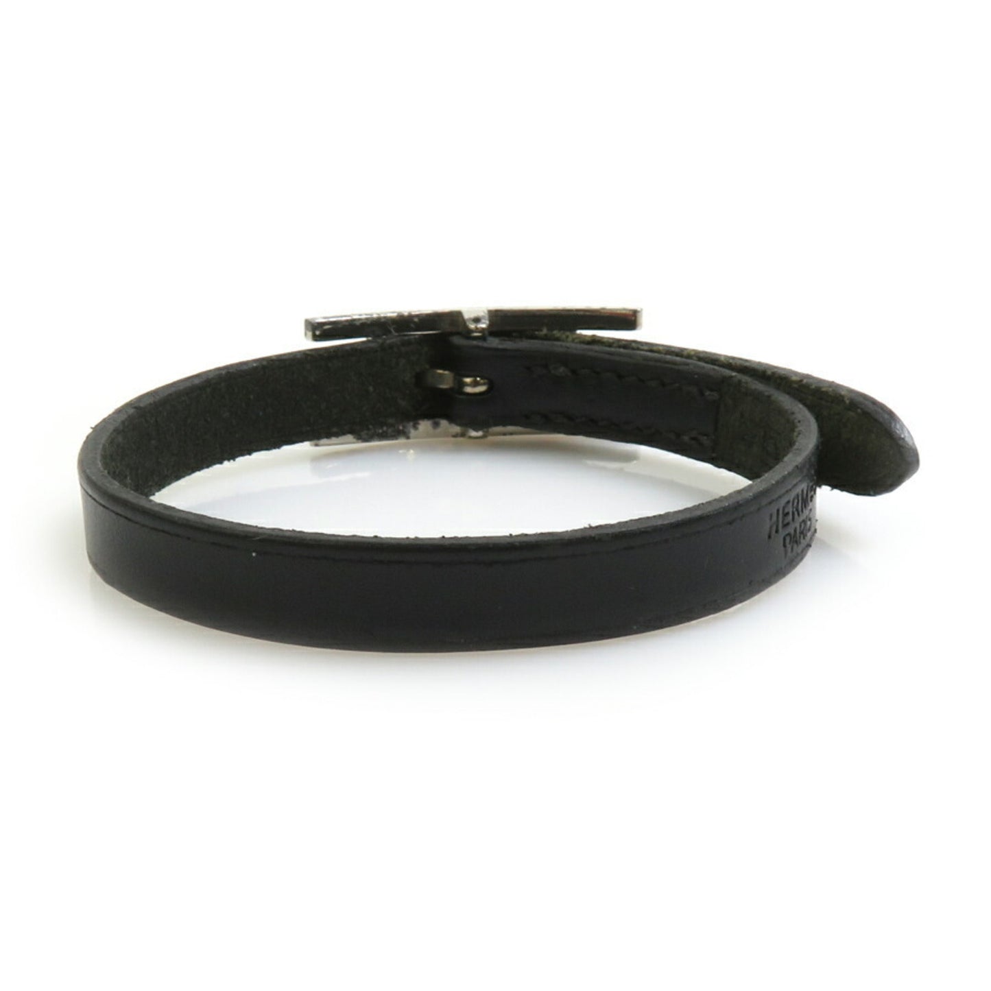 Hermes HERMES bracelet API leather metal black silver ladies e60428a