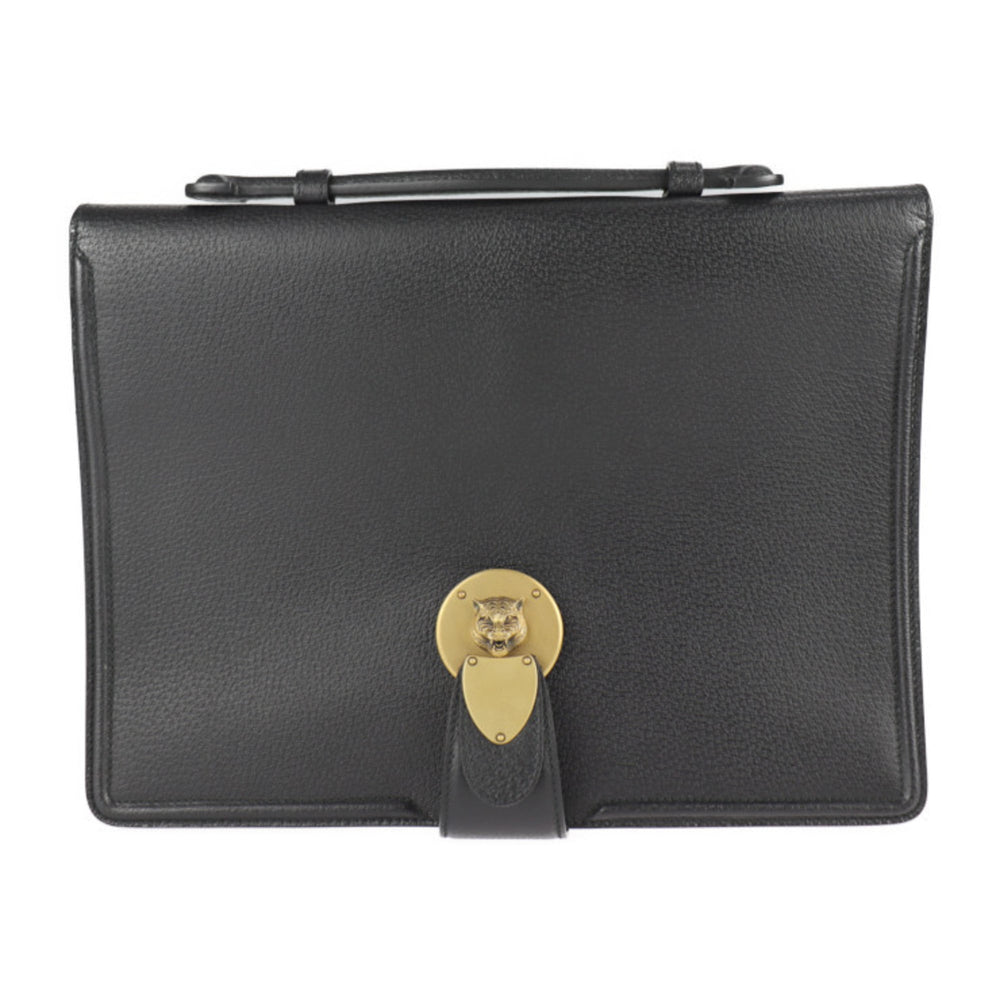 GUCCI Gucci Business Bag 495655 Leather Black Cat Head Clutch — Like New