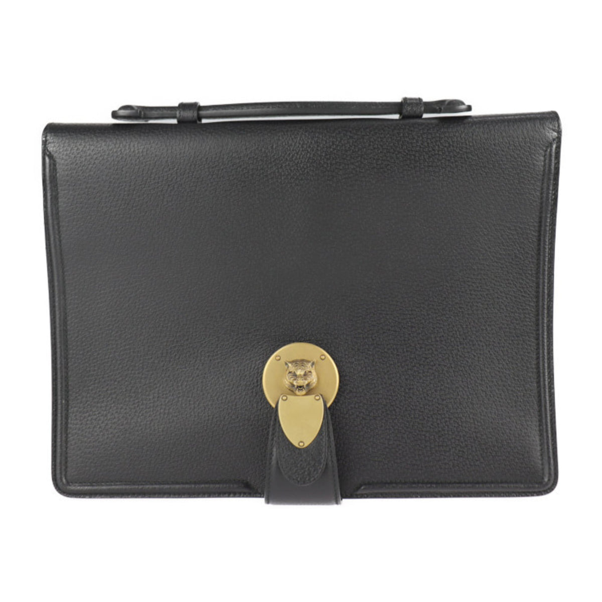 GUCCI Gucci Business Bag 495655 Leather Black Cat Head Clutch — Like New