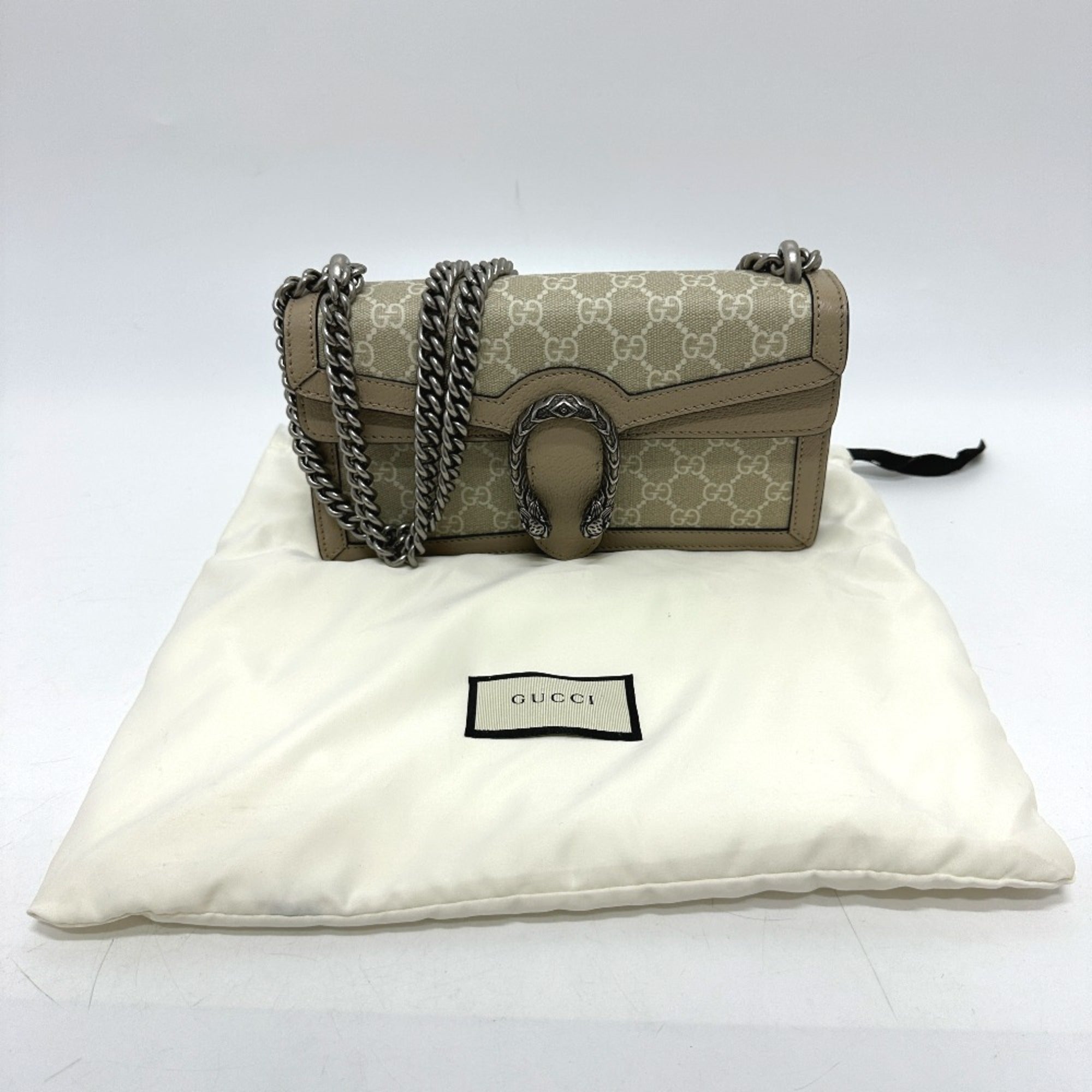 GUCCI 499623 GG Dionysus Chain Shoulder Bag Supreme Canvas Women's Beige — Like New