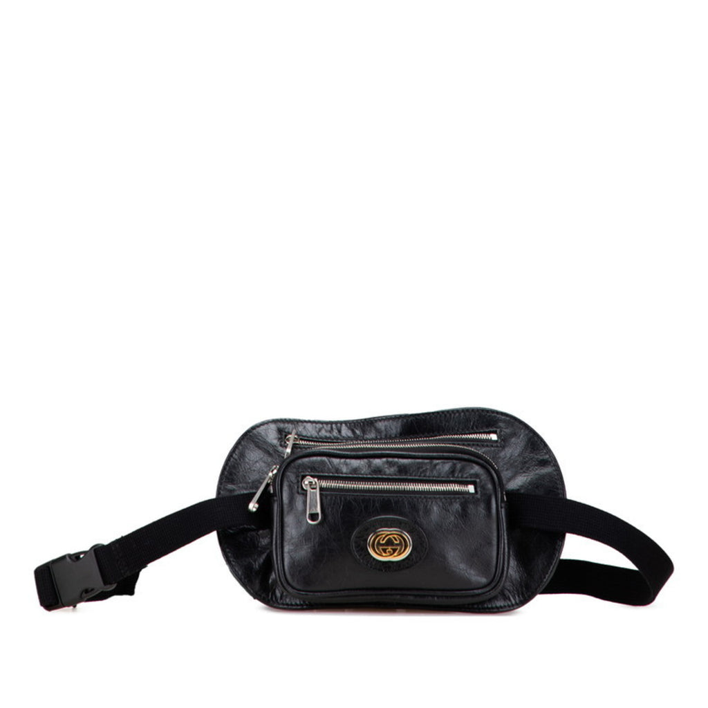 Gucci Interlocking G Waist Bag/Body Bag 575857 Black Leather Women's GUCCI