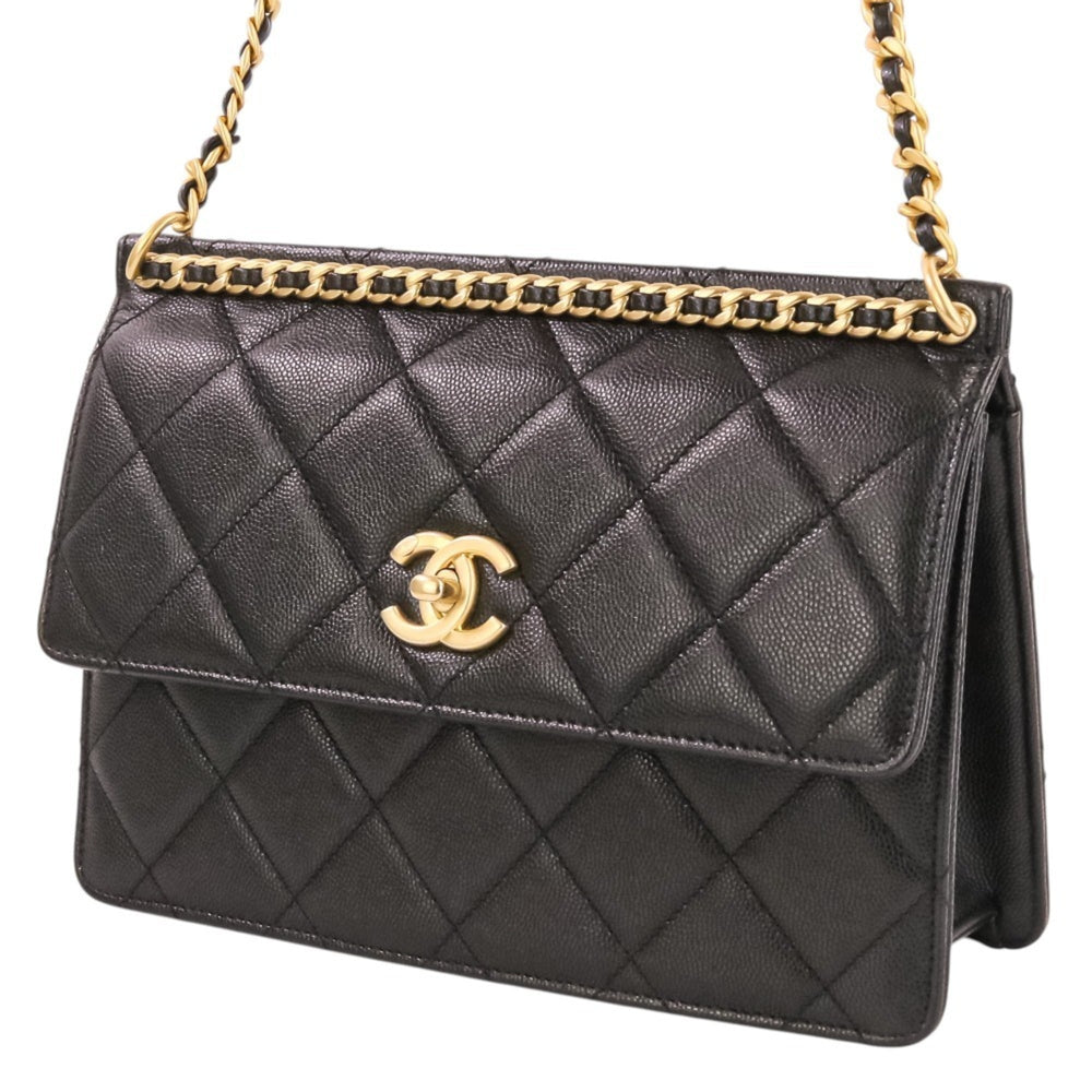 CHANEL Coco Mark Matelassé Caviar Skin Small Flap Chain Shoulder Bag AS4169 Black Women's — Like New