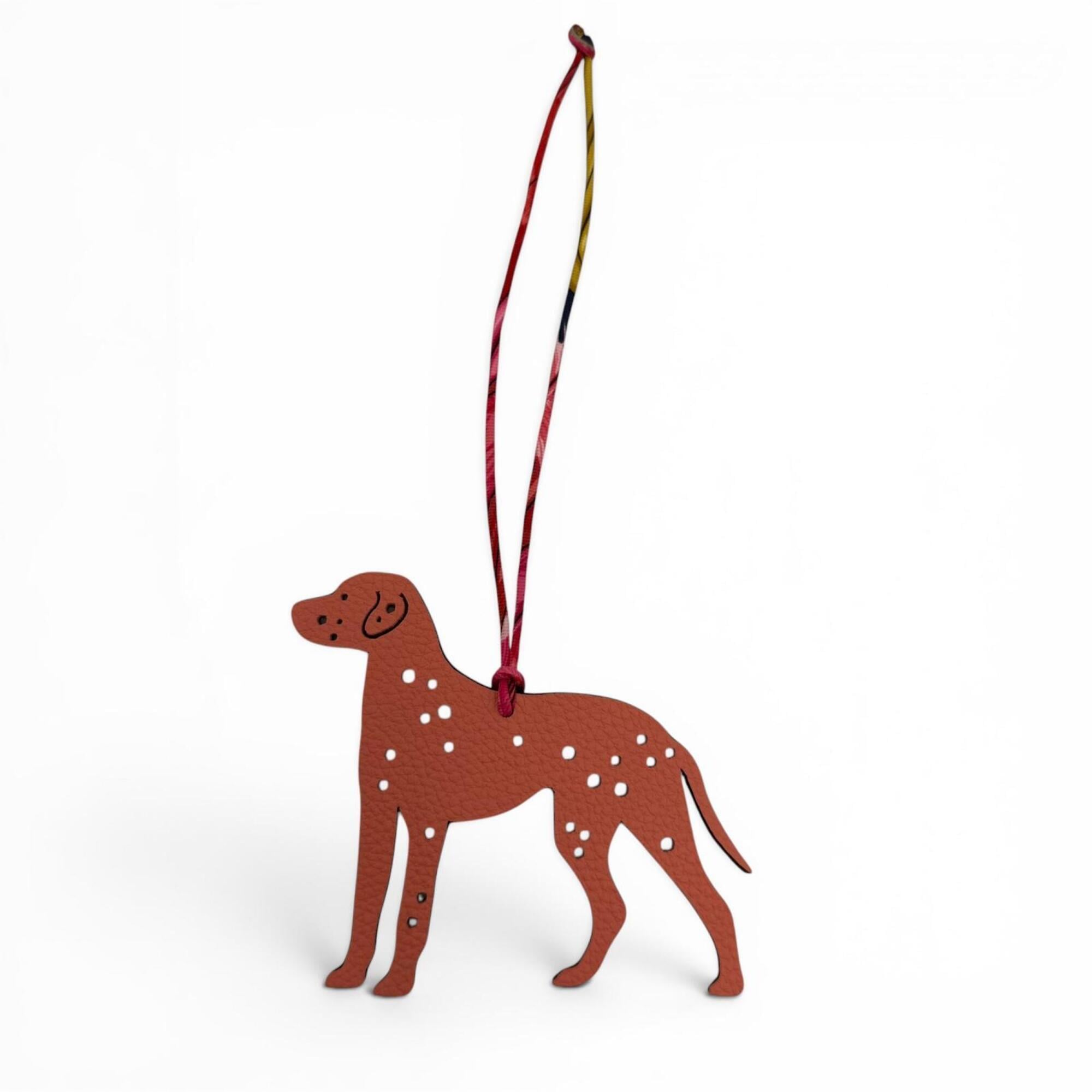 HERMES Petit H Leather Rose Etoupe Dog Dalmatian Bag Charm, Made in France, Women's — Like New