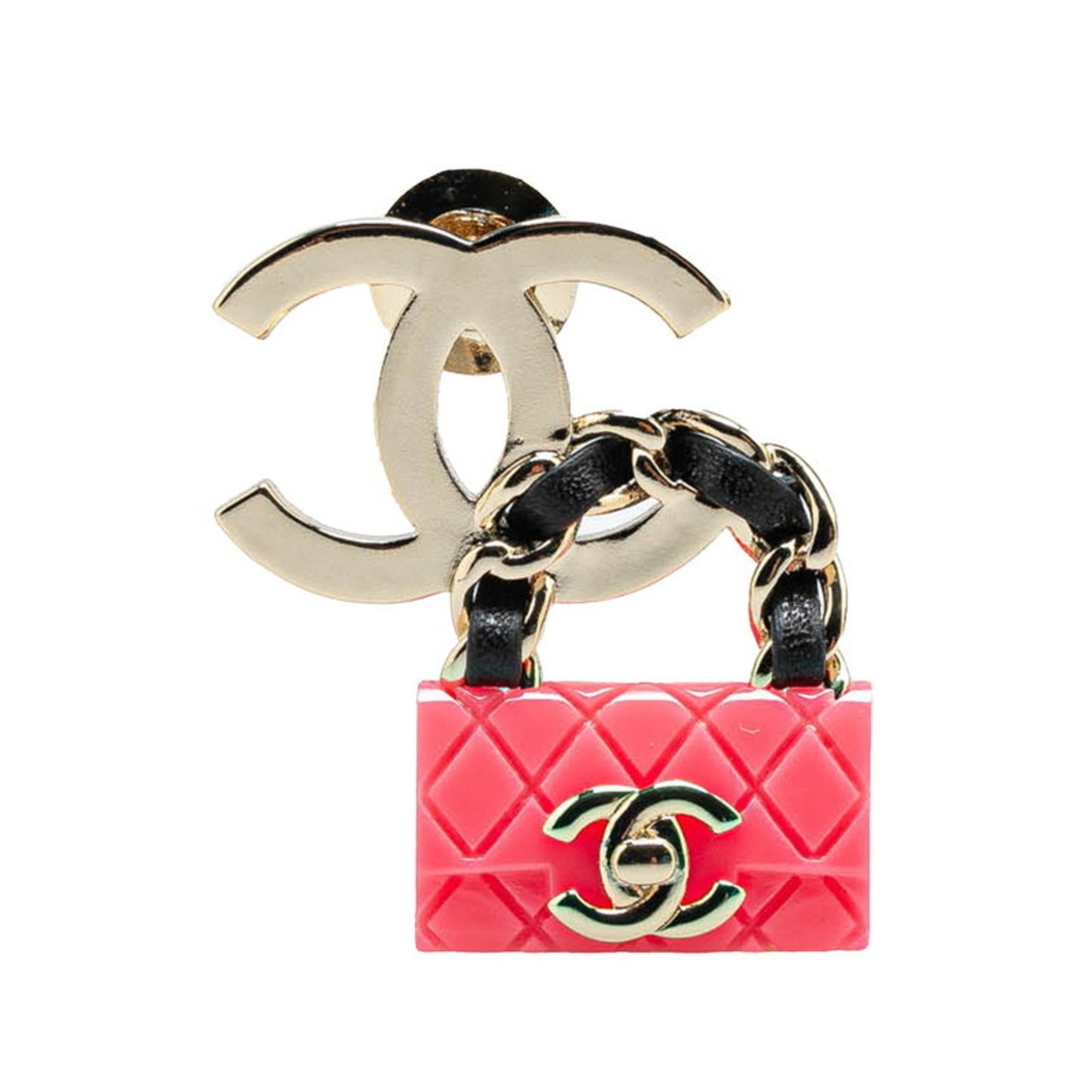 Chanel Coco Mark Matelasse Bag Motif Brooch in Silver and Pink Metal, Women's