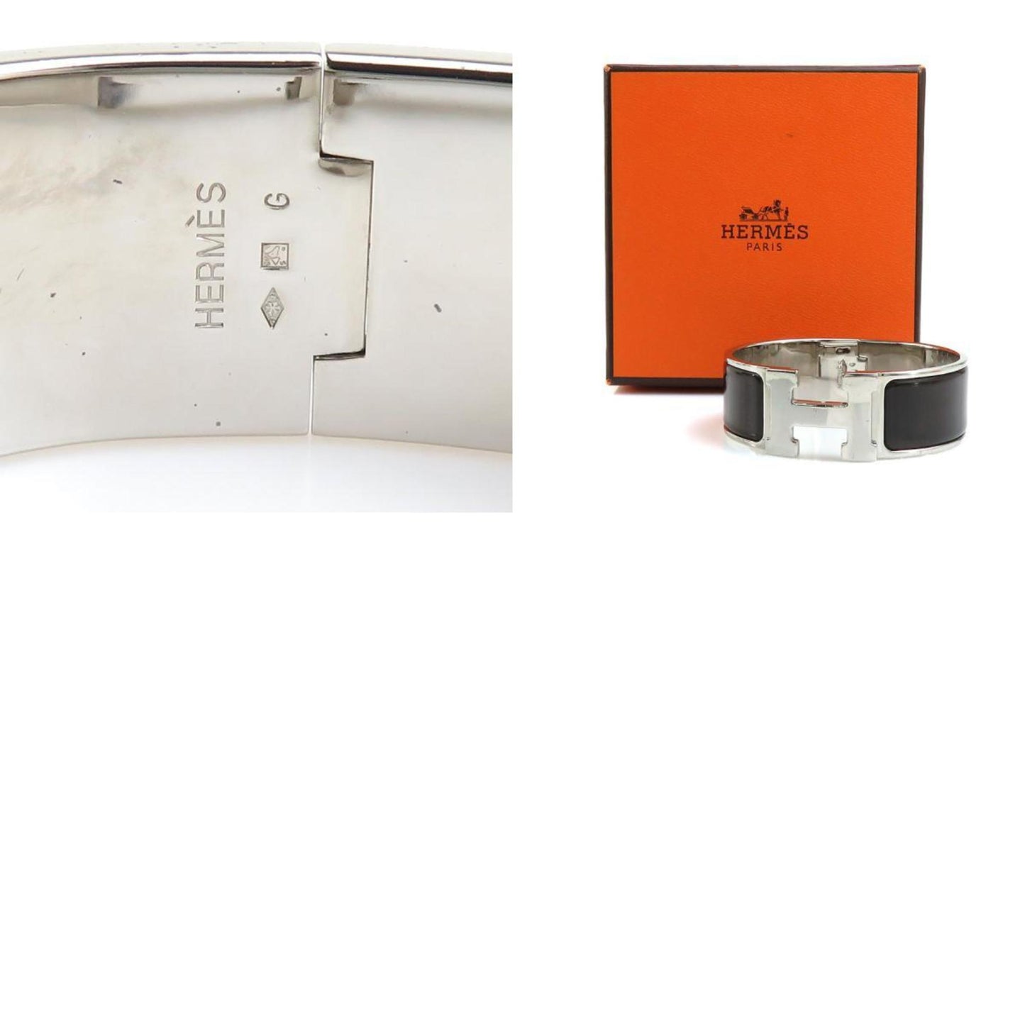 Hermes HERMES Bangle Bracelet Click Clack Metal Enamel Silver Dark Brown Women's e59745i