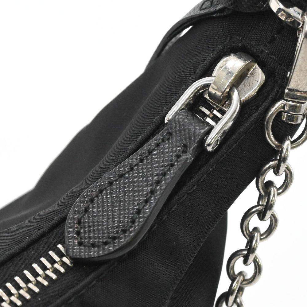 PRADA Tessuto Nylon Leather Shoulder Bag Handbag for Women, Triangle Design, Black IBH204 — Like New
