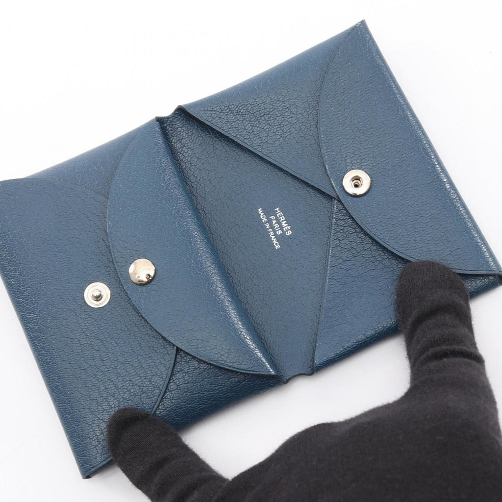 Hermes Hermès Calvi Duo wallet with coin purse, leather, Chevre Shamquila, women's, navy