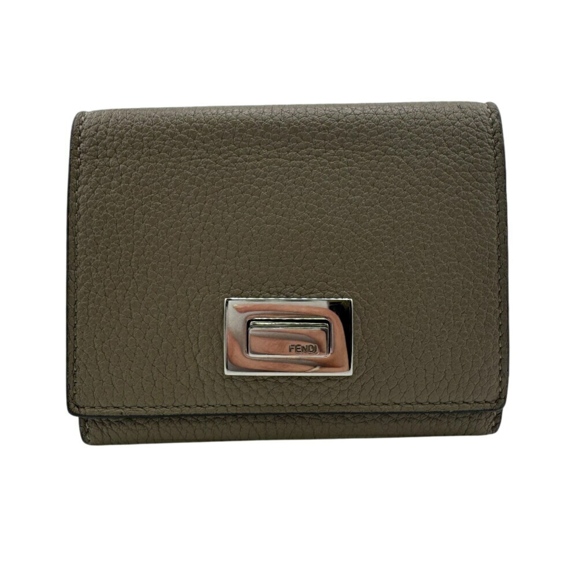 FENDI Peekaboo Turnlock Selleria Card Case Wallet, Gray, Women's