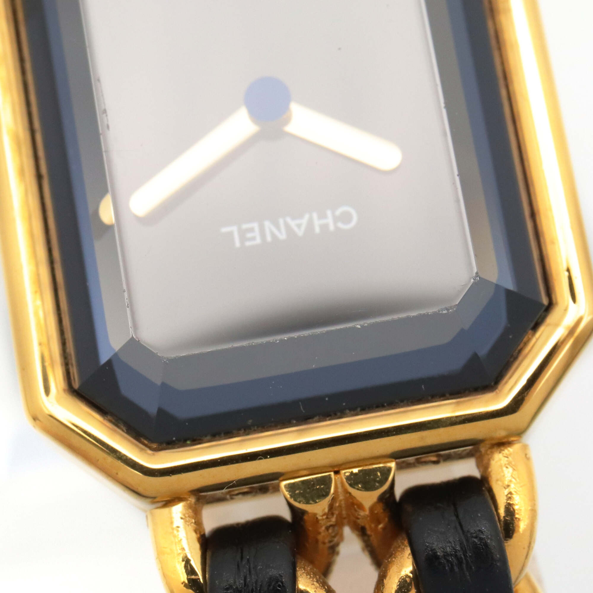 Chanel CHANEL Première XL Watch, Gold Plated (GP), Leather Strap, Women's, Black, H0001 — Very Good