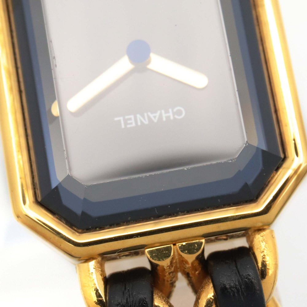 Chanel CHANEL Première XL Watch, Gold Plated (GP), Leather Strap, Women's, Black, H0001 — Very Good