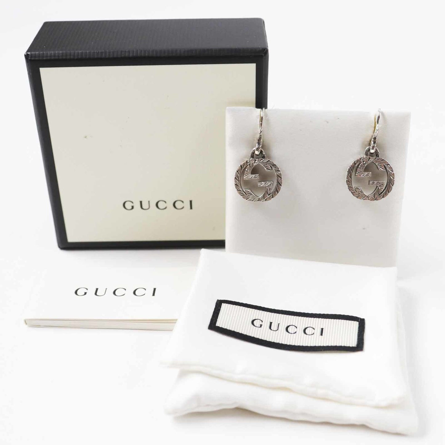 GUCCI Interlocking G Arabesque Binaural Earrings, 925 Sterling Silver, Women's, Box and Dust Bag Included