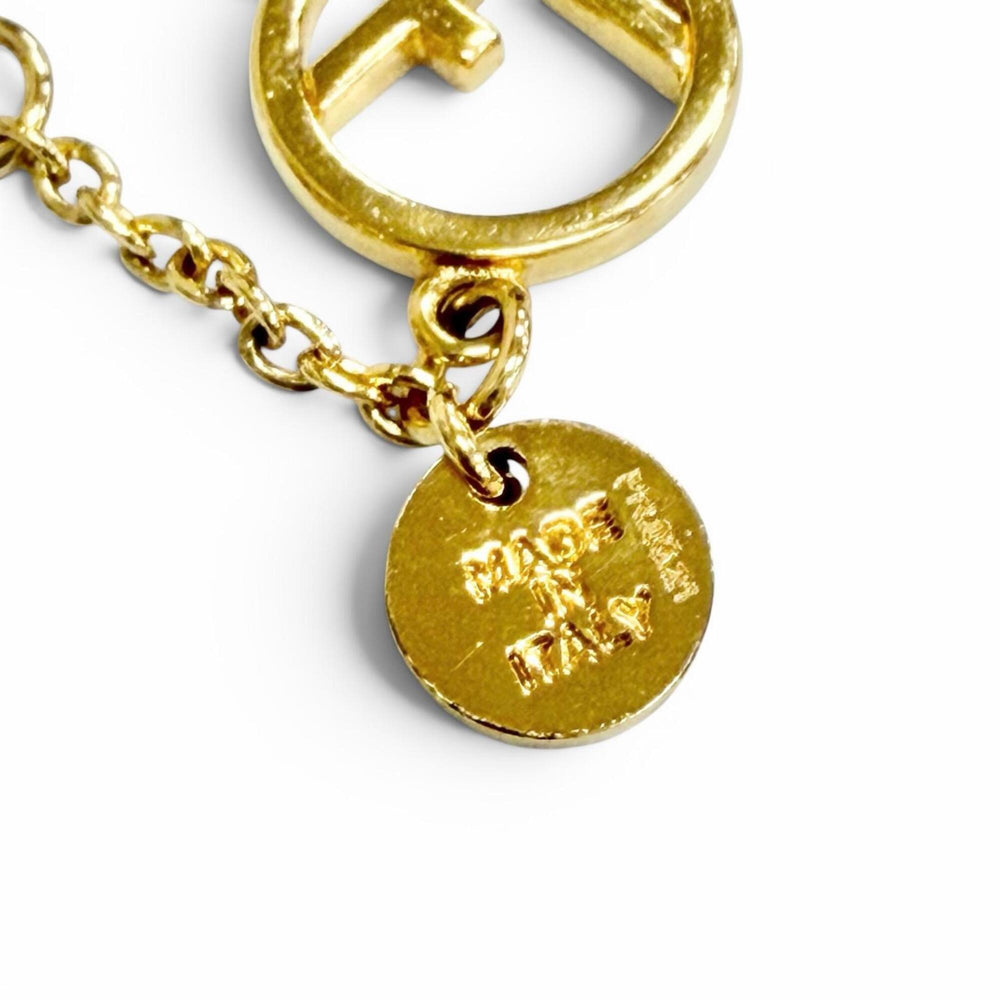 FENDI 8AG761 F is Fendi Bracelet, Logo Plate, Rhinestones, Gold, Made in Italy, Women's, with Box — Like New
