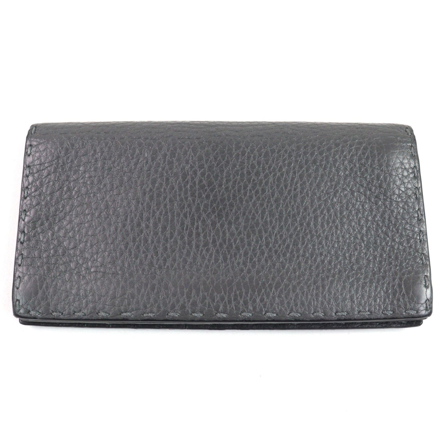 FENDI SELLERIA CUOIO ROMANO Long Wallet in Gray with Hand-Stitched Grained Calfskin, Made Italy, Men's, 7M0186