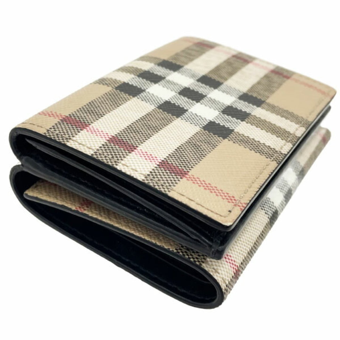 Burberry Check Trifold Wallet, PVC Leather, Beige, Black, BURBERRY Double Wallet AANN-15824