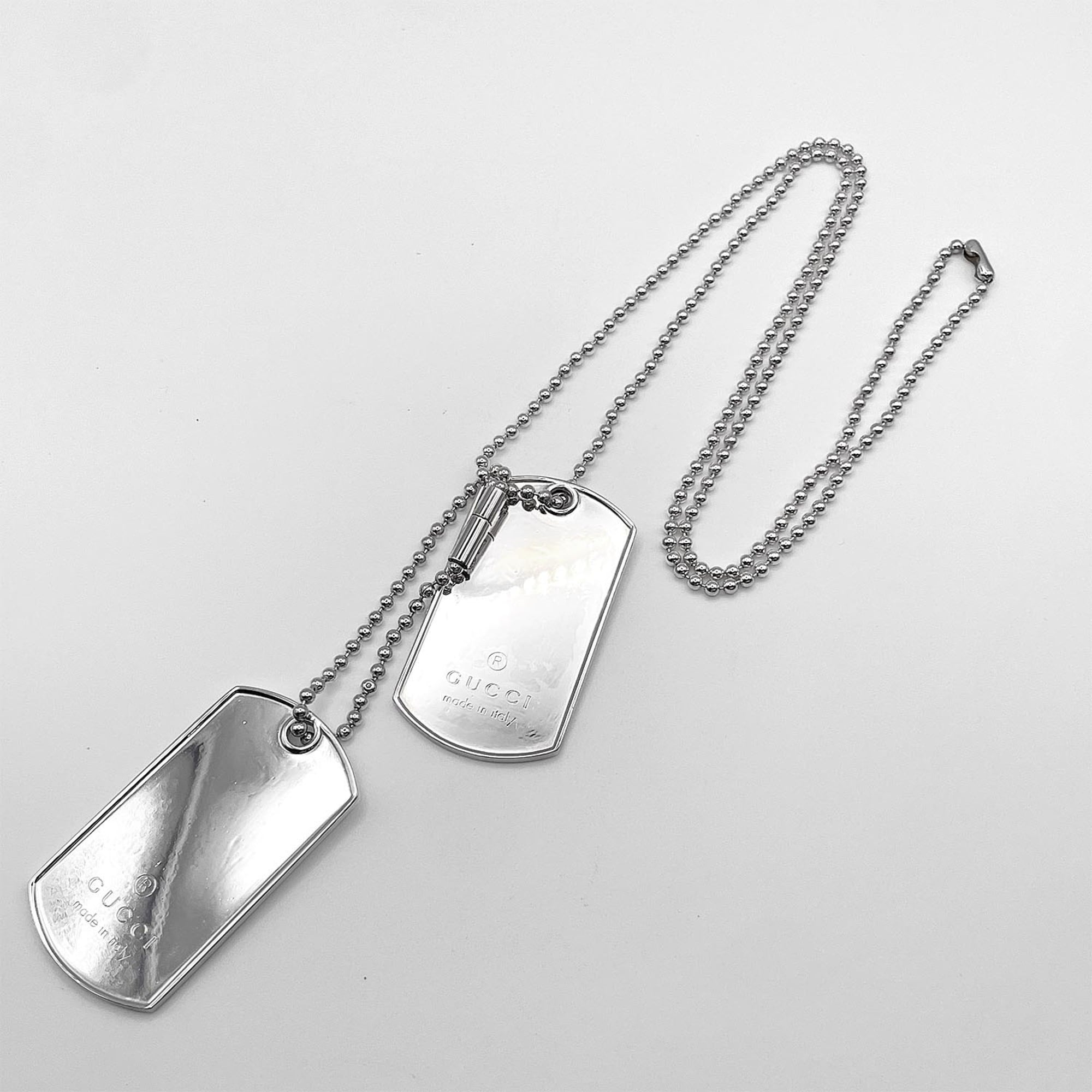 GUCCI Dog Tag Ball Chain Plate Necklace Pendant SV925 Men's Women's — Like New
