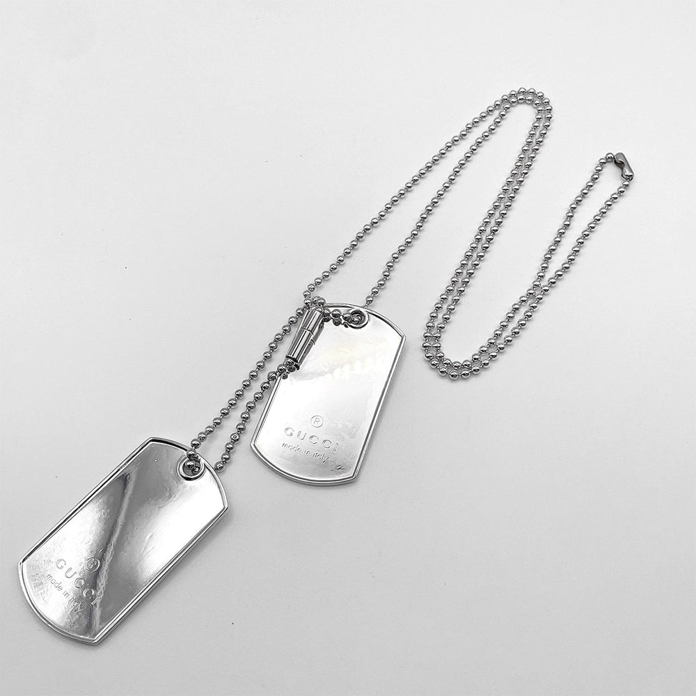 GUCCI Dog Tag Ball Chain Plate Necklace Pendant SV925 Men's Women's — Like New