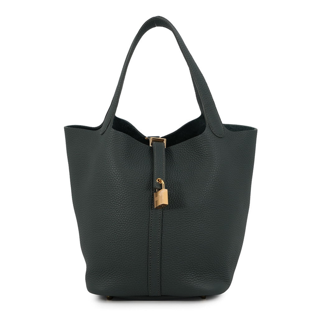Hermes Picotin Lock MM Handbag, Vert Mangrove, Taurillon Clemence Leather, K Stamp, HERMES Tote Bag, Lock, Picotin, Women's — Like New