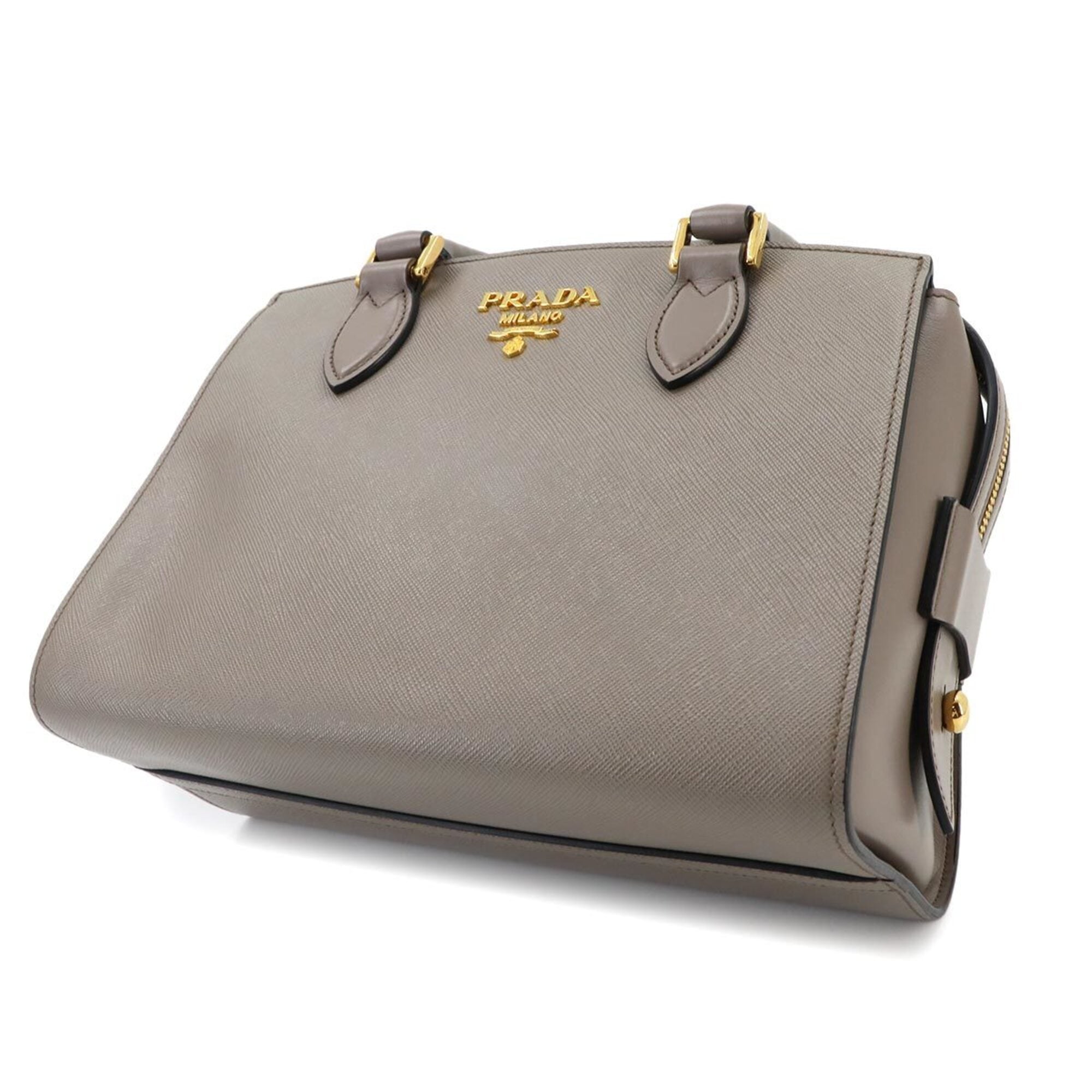 Prada Saffiano 2-way Hand/Shoulder Handbag, Gray Leather, 1BA164, Gold Hardware — Like New