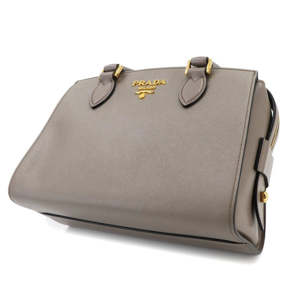 Prada Saffiano 2-way Hand/Shoulder Handbag, Gray Leather, 1BA164, Gold Hardware — Like New