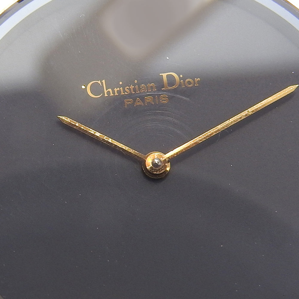 Christian Dior Bakira Watch 47.153-4 Gold Plated x Leather Strap Quartz Analog Black Dial Women's — Good