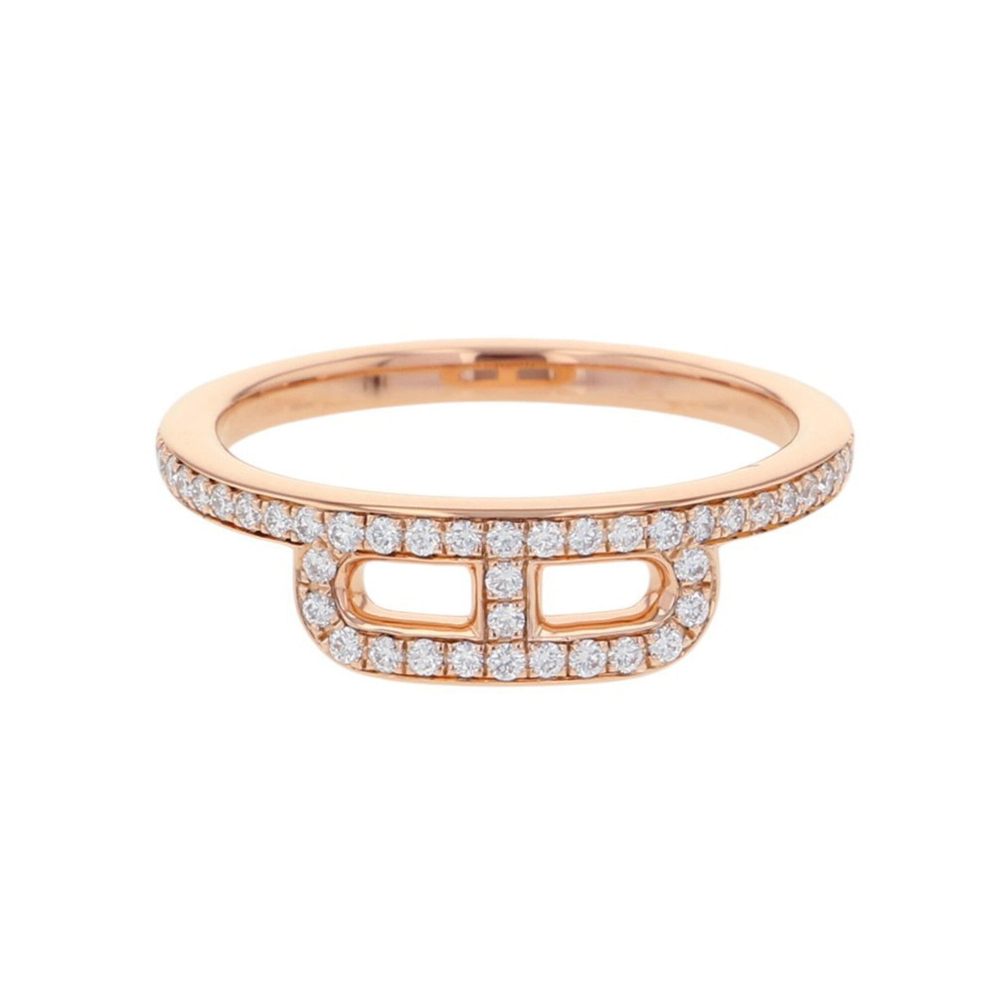 Hermes Link d'Hermès Ring, 52 Diamonds (0.22ct total), 18K Pink Gold, Ring Size 50 — Like New