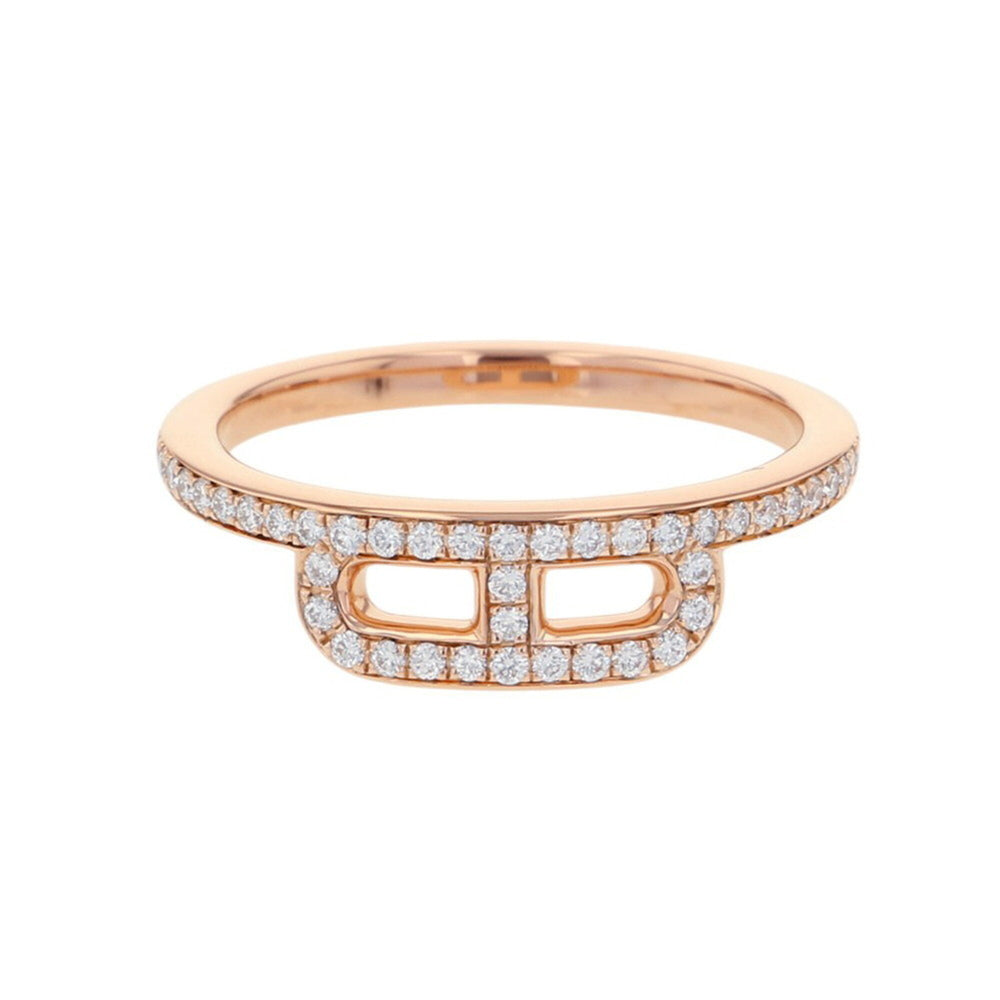 Hermes Link d'Hermès Ring, 52 Diamonds (0.22ct total), 18K Pink Gold, Ring Size 50 — Like New