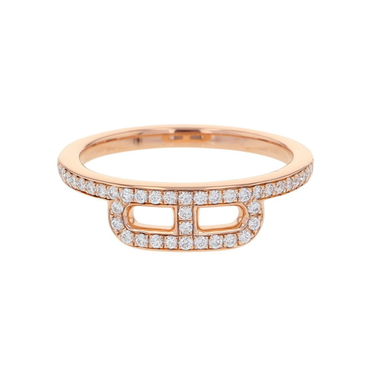 Hermes Link d'Hermès Ring, 52 Diamonds (0.22ct total), 18K Pink Gold, Ring Size 50 — Like New