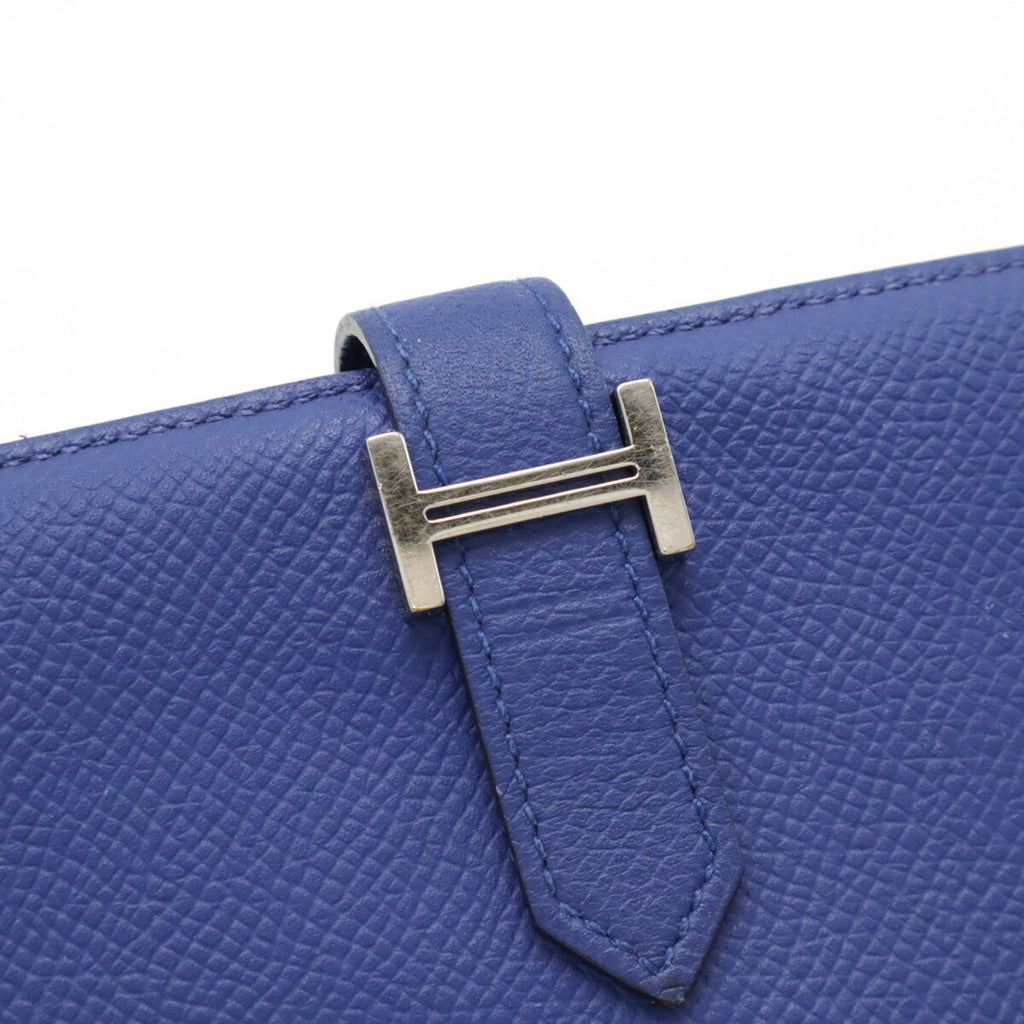 HERMES Bearn Soufflet Bi-fold Long Wallet, Epsom Leather, Blue Electric, Blue, R Stamp