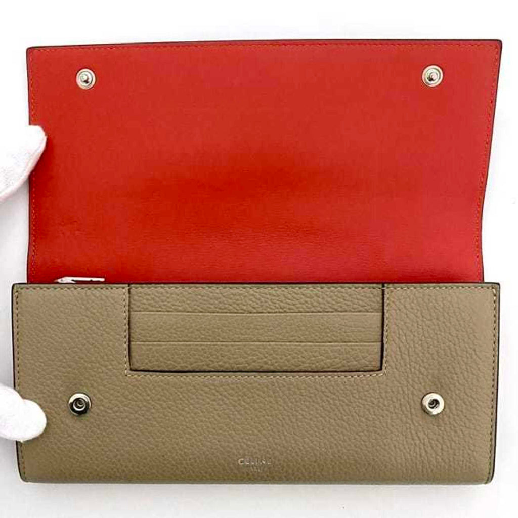 Celine Bi-fold Long Wallet Large Multi-function ec-21822 Beige Red 101673AFE Leather S-PG-4175 CELINE Flap Grain Women's