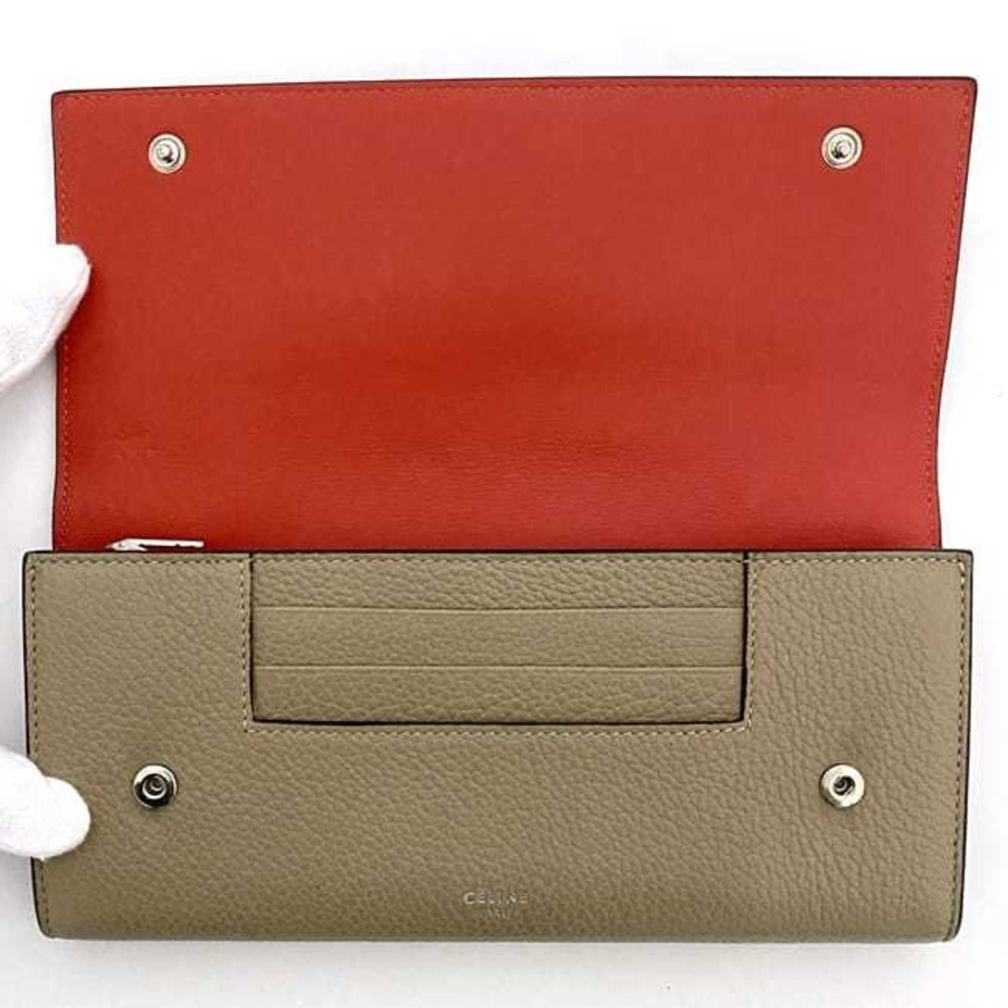 Celine Bi-fold Long Wallet Large Multi-function ec-21822 Beige Red 101673AFE Leather S-PG-4175 CELINE Flap Grain Women's