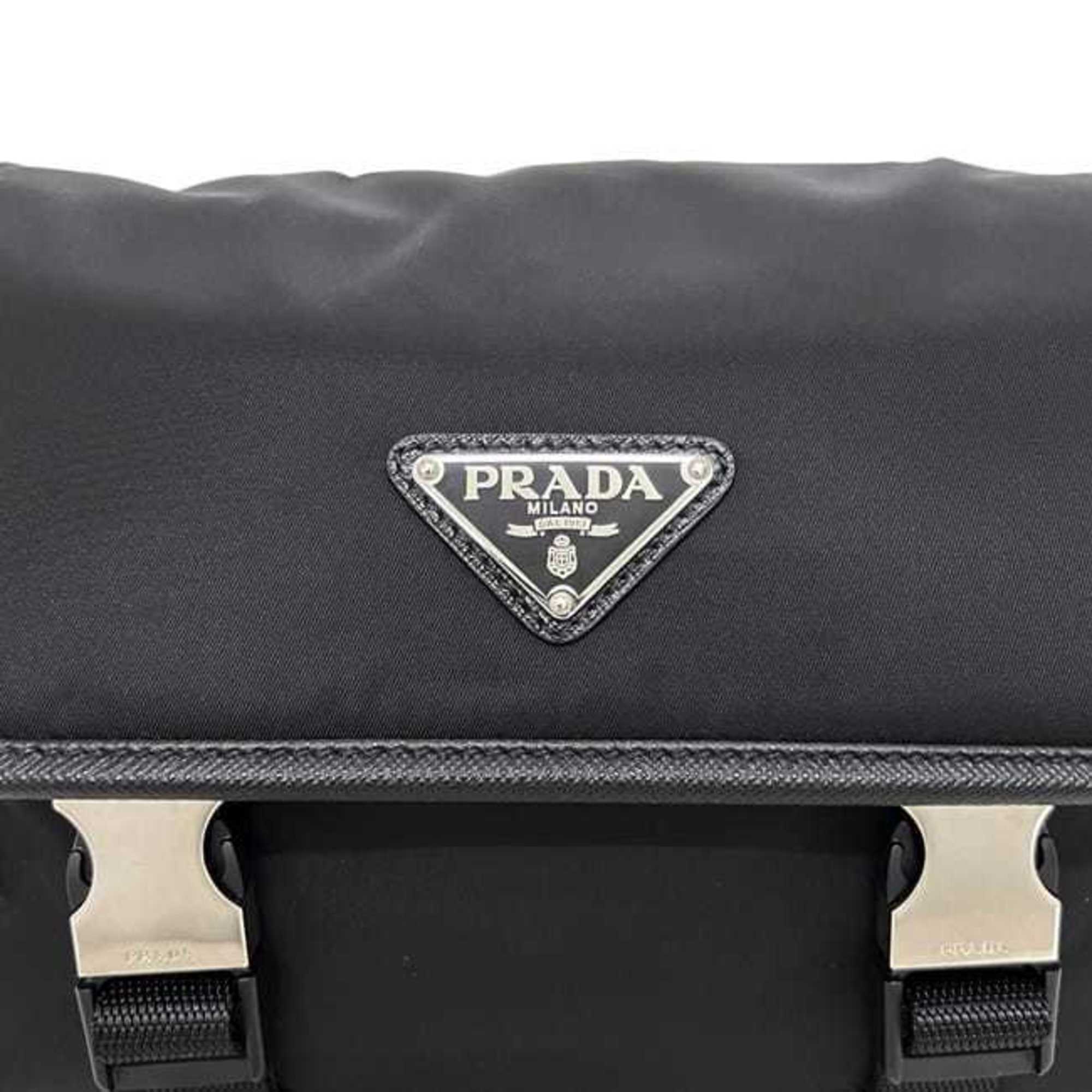 Prada Shoulder Bag f-25189 Black NERO Tessuto 2VD034 Unused Nylon Saffiano Leather Re-Nylon 279 102 PRADA RE NYLON Crossbody Strap Flap — Like New