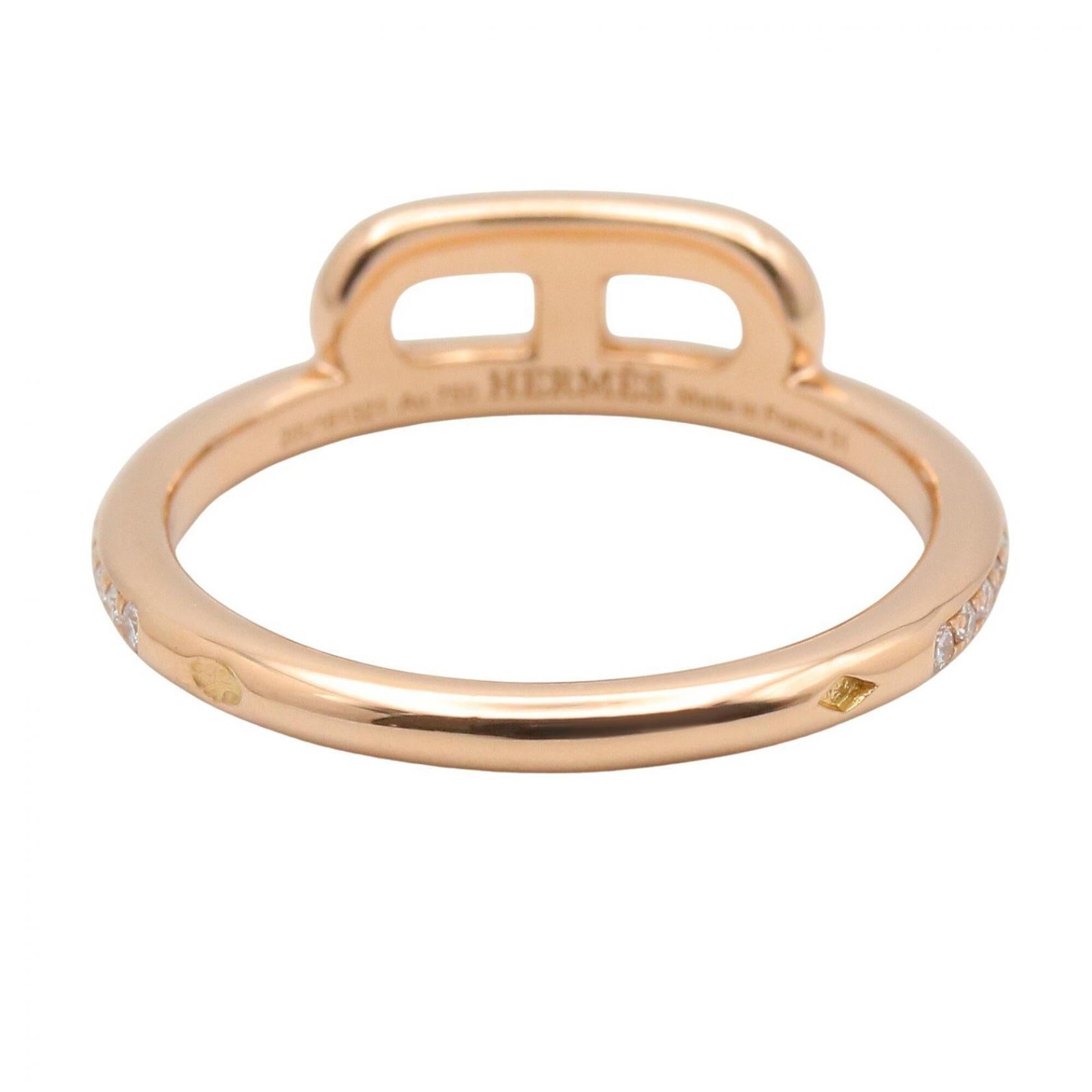 Hermes Link d'Hermès Diamond Ring, 18K Pink Gold (PG), Clear/Gold Tone, Women's H121673B — Like New