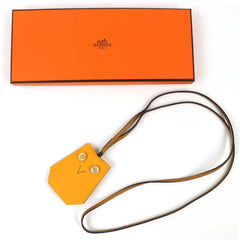 HERMES Petit H Ybton Clochette Veau Epsom Jaune d'Or Biscuit Necklace with Box, Made in France, Women's — Like New
