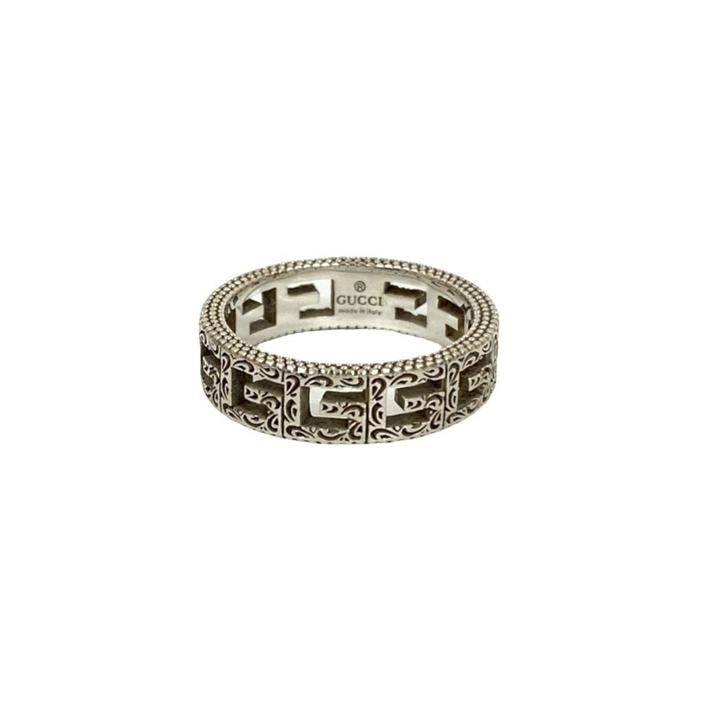 GUCCI Square G Arabesque Sterling Silver Ring, Men's Accessory, 32062