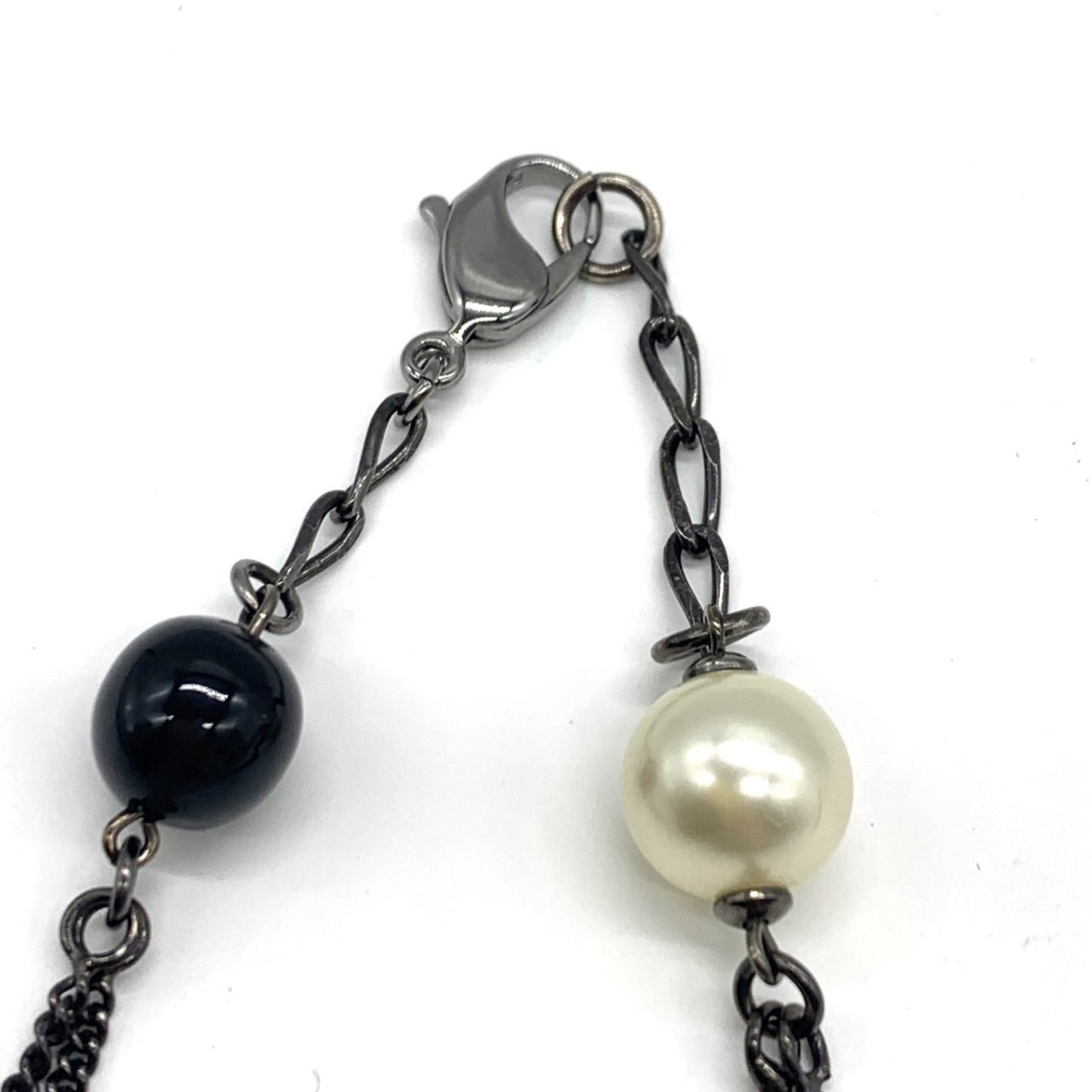 Chanel 2-strand necklace Coco Mark fake pearl stone black gunmetal 06A CHANEL A rank
