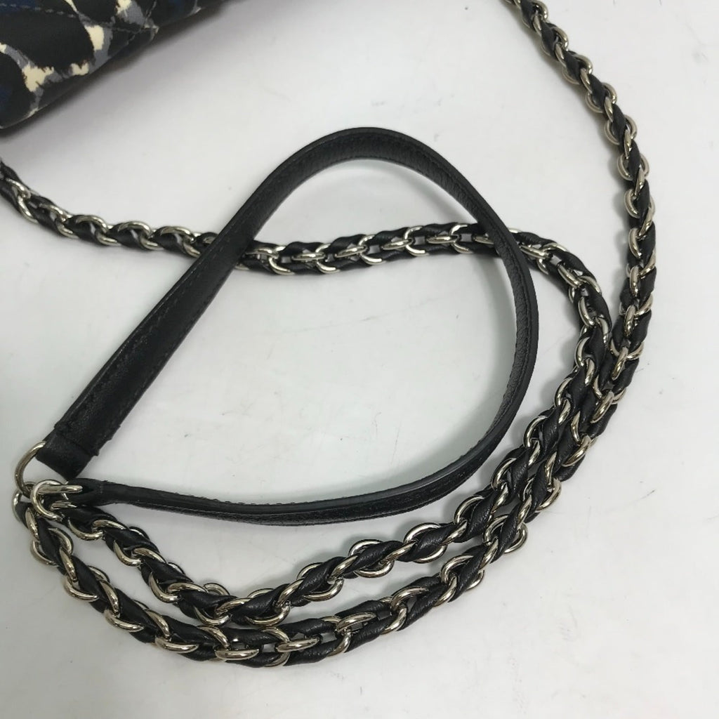 Salvatore Ferragamo E834 Vara Ribbon Leopard Chain Shoulder Bag in Nylon/Leather, Black