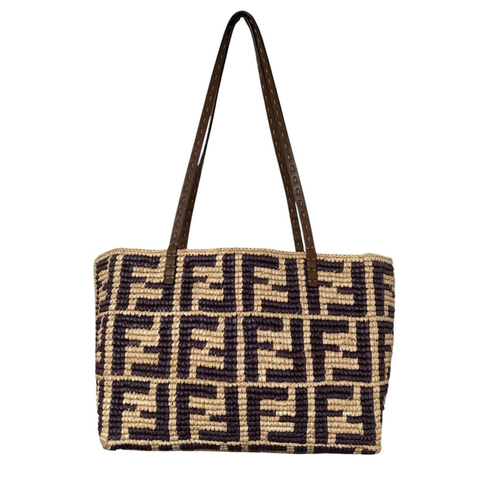 FENDI Roll Small Raffia Tote Bag 8BH424 AS3B Natural Brown Women's — Like New