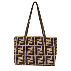 FENDI Roll Small Raffia Tote Bag 8BH424 AS3B Natural Brown Women's — Like New