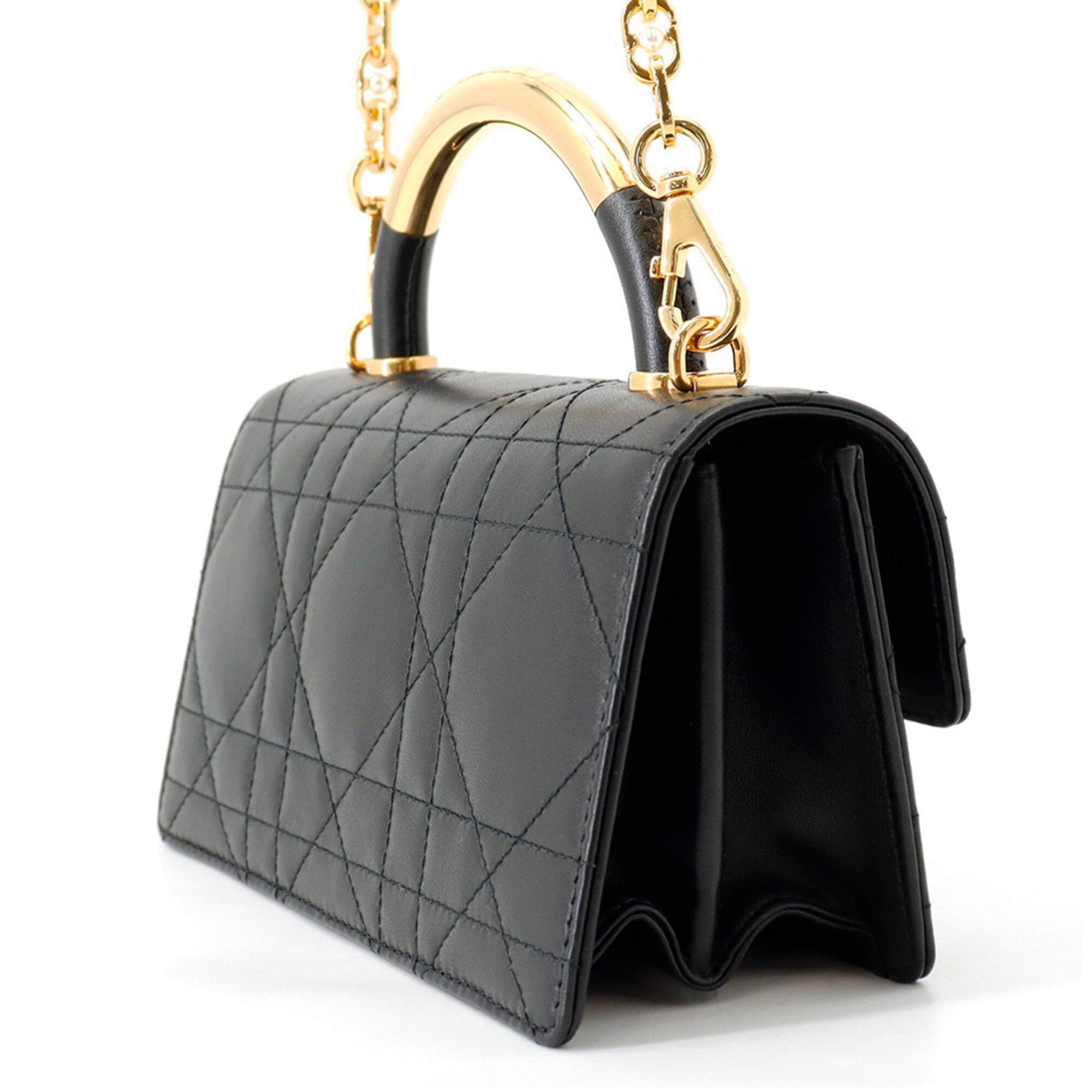 Christian Dior Macro Cannage Ange Mini Calf Leather Handbag M4401UNMZ 2-way Black — Like New