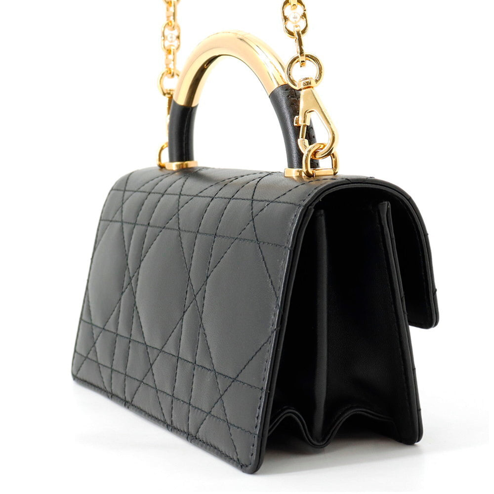 Christian Dior Macro Cannage Ange Mini Calf Leather Handbag M4401UNMZ 2-way Black — Like New