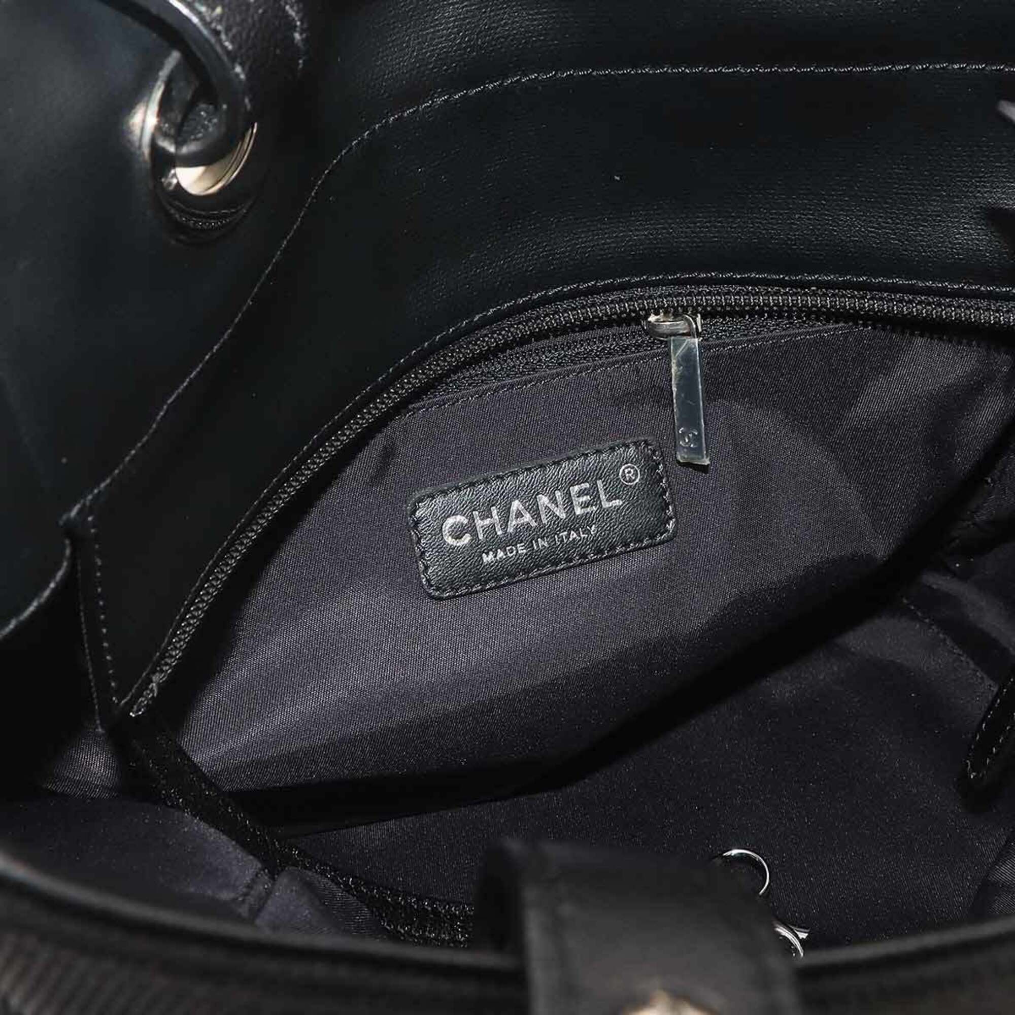 Chanel Paris Biarritz PM Tote Handbag, Nylon and Leather, Black, A34208, Silver Hardware — Like New