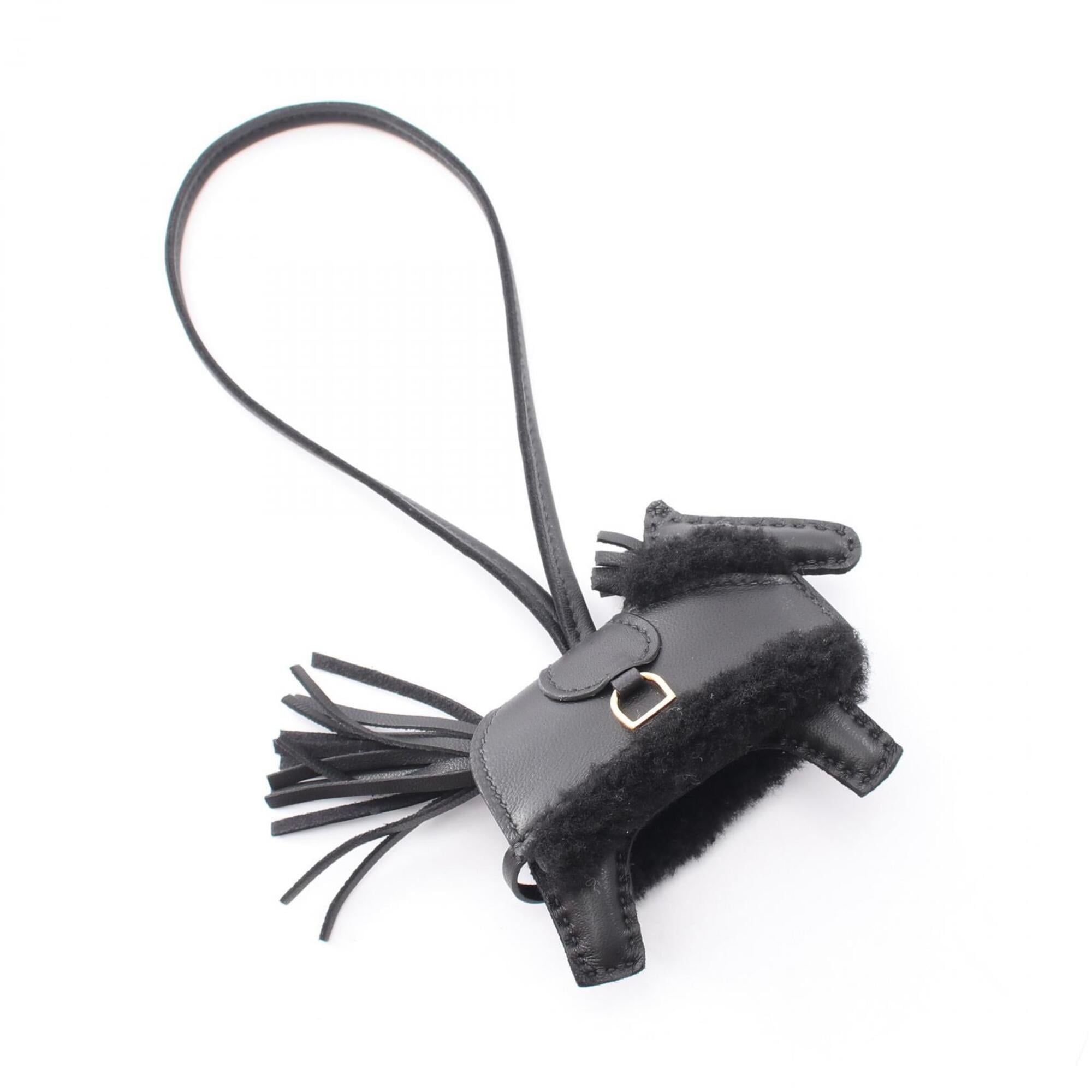 Hermes Rodeo PM Robeoplash Charm Accessory, Wool Agneau Milo, Veau Swift, Women's, Black — New - Store Return