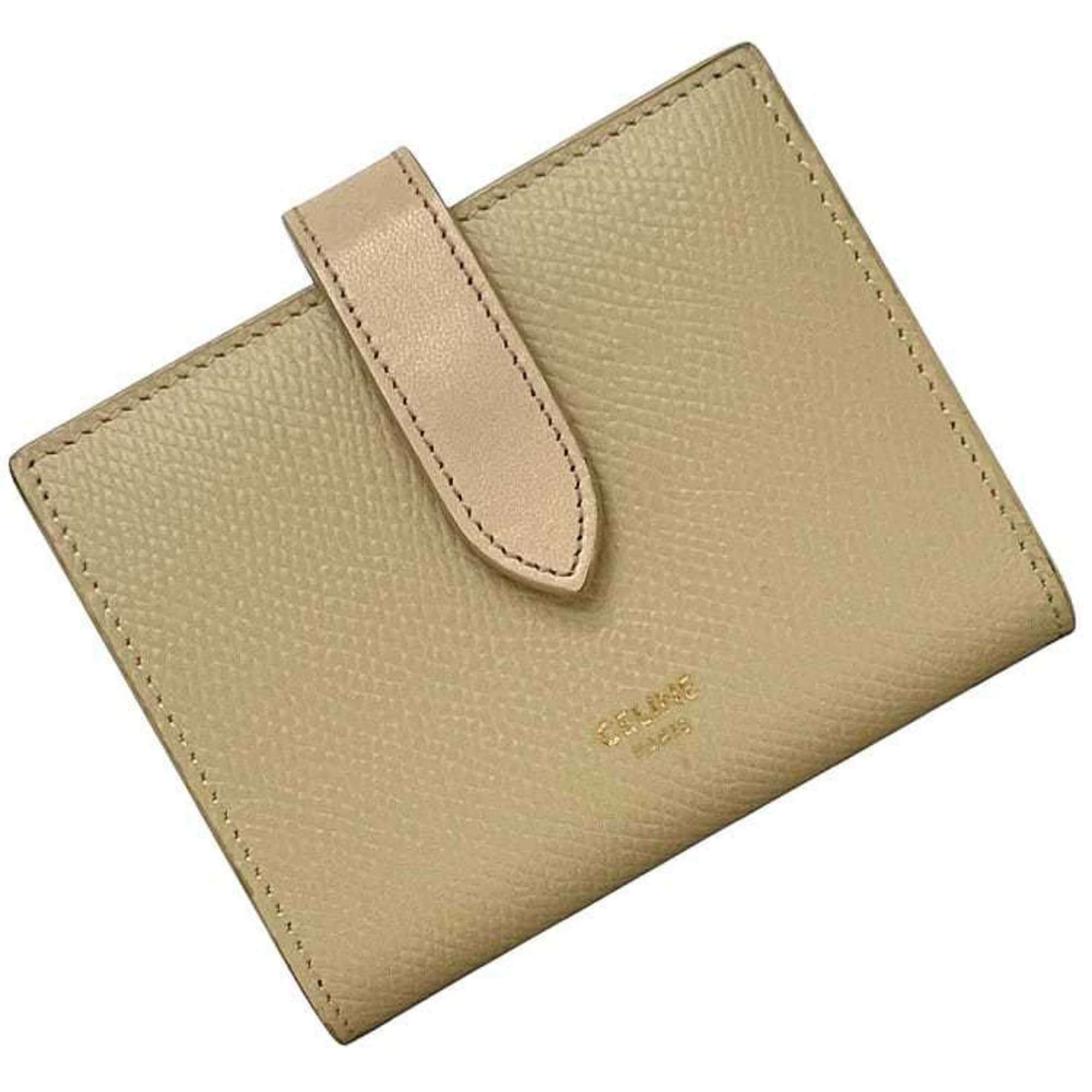 Celine Bifold Small Strap Bag f-24264 Cream Beige 10H263BRU.03LW Leather S-FG-4280 CELINE Flap Grained Women's and Men's
